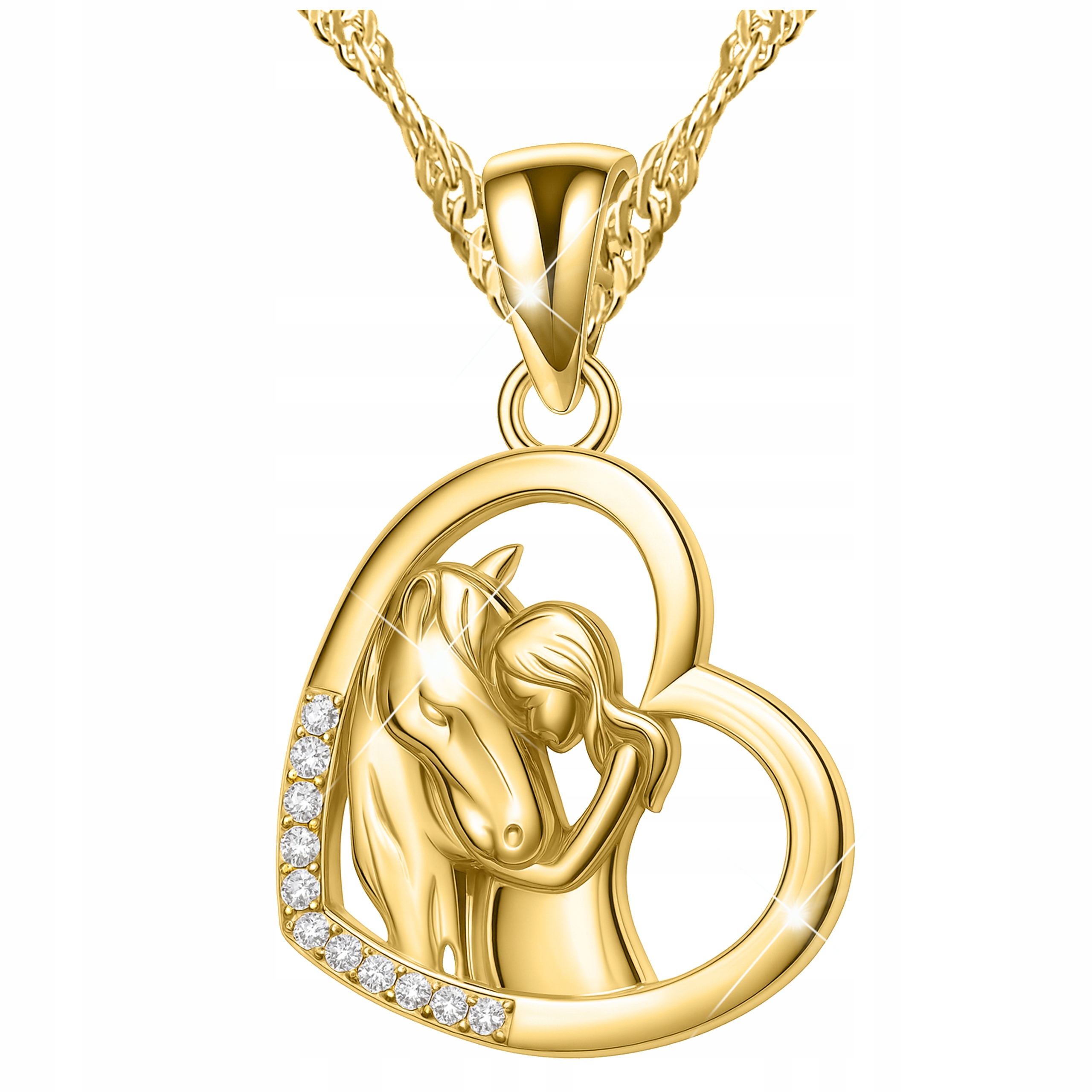 Zlatý náhrdelník Koník Pozlacený 585 14K Dívka s koněm Kůň Stříbro 925