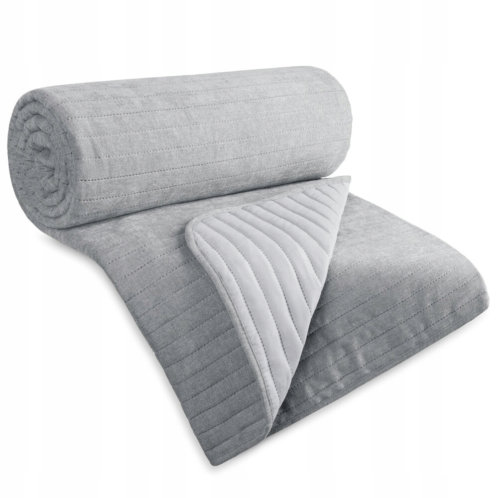 Dekorativní přehoz Glori 170x210 stříbrný žinylka prošívaný s proužky