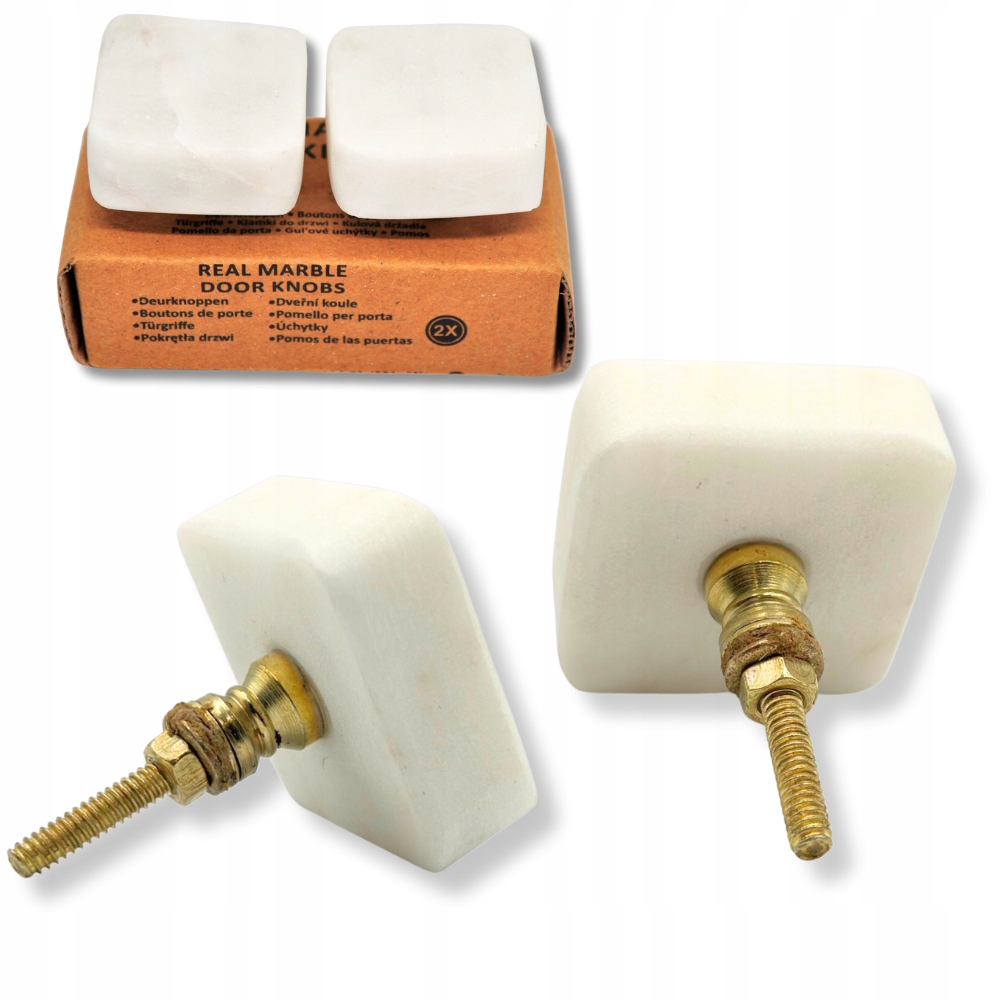 GAŁKI MEBLOWE MARMUR KWADRAT BIAŁE 2SZT.