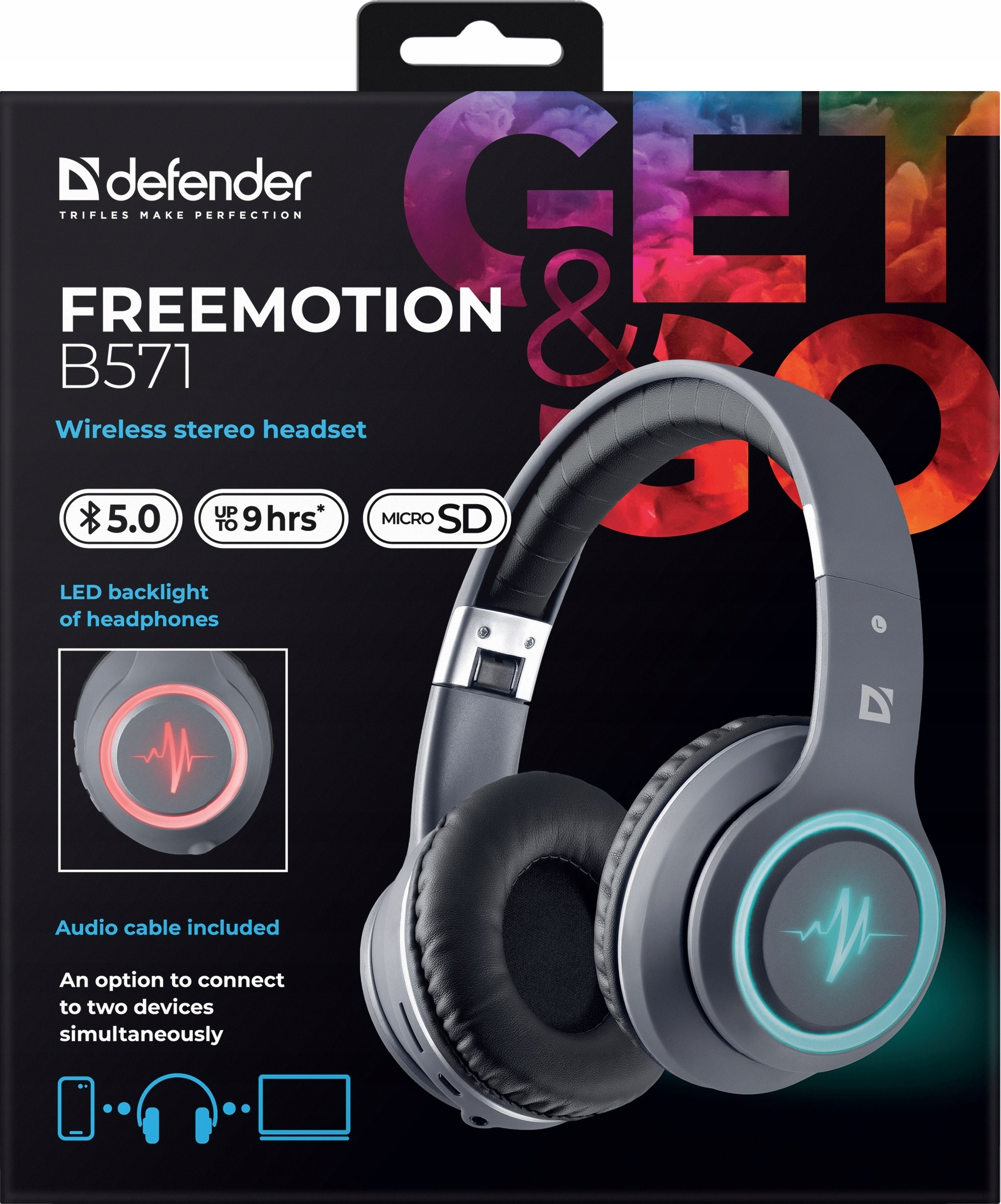 SŁUCHAWKI DEFENDER BLUETOOTH FREEMOTION B571 SZARE LED — 14
