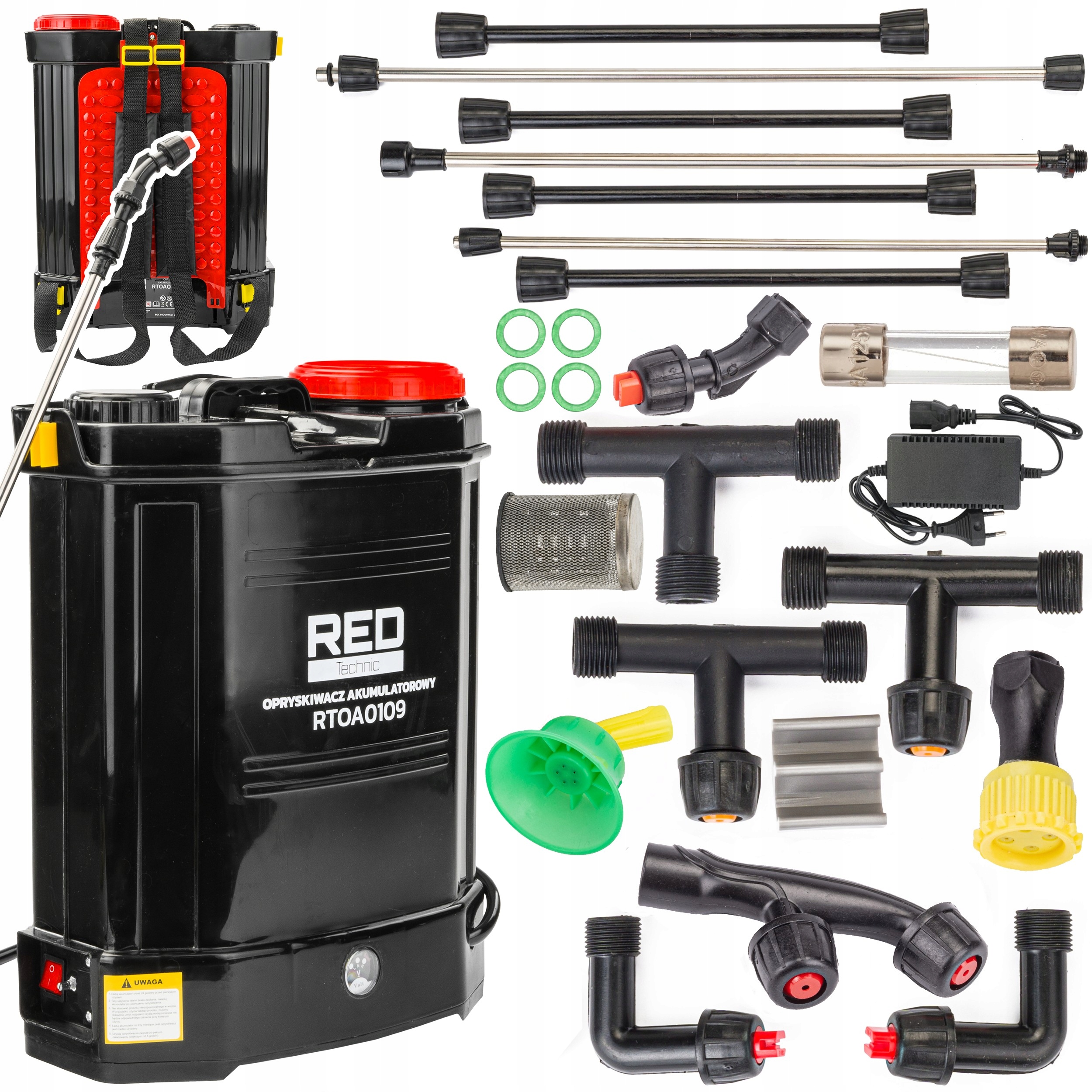 OPRYSKIWACZ AKUMULATOROWY ELEKTRYCZNY 20L PLECAKOWY RED TECHNIC 4 DYSZE