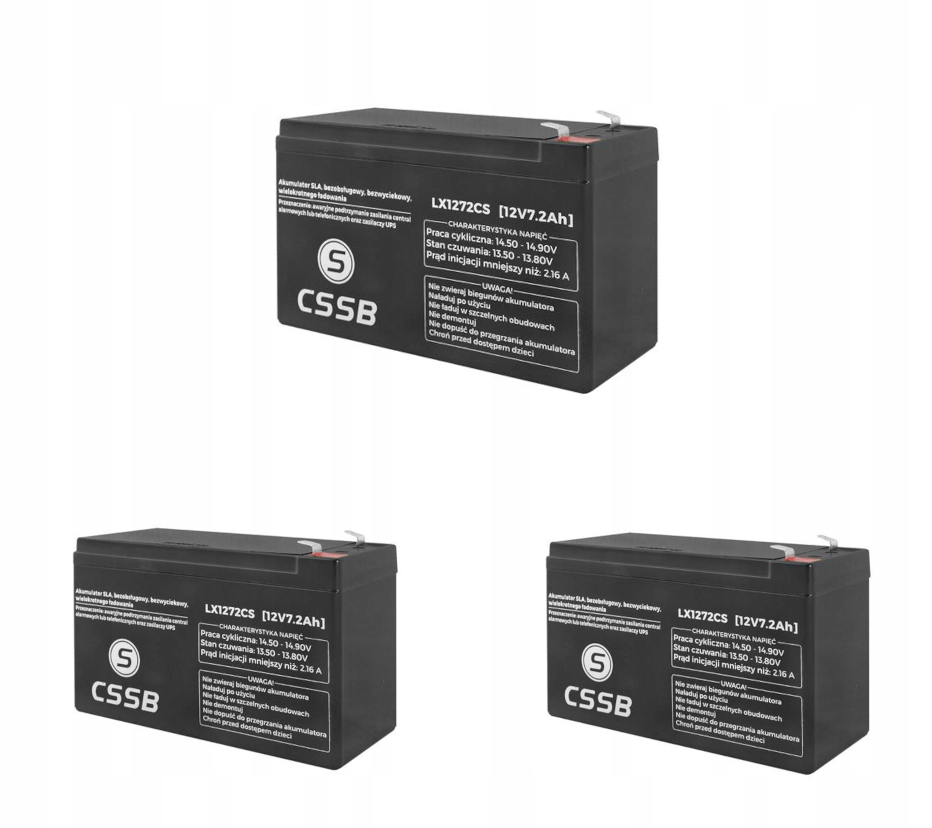 3x Akumulátor Agm 12V 7.2ah Cssb Ups Cctv alarm