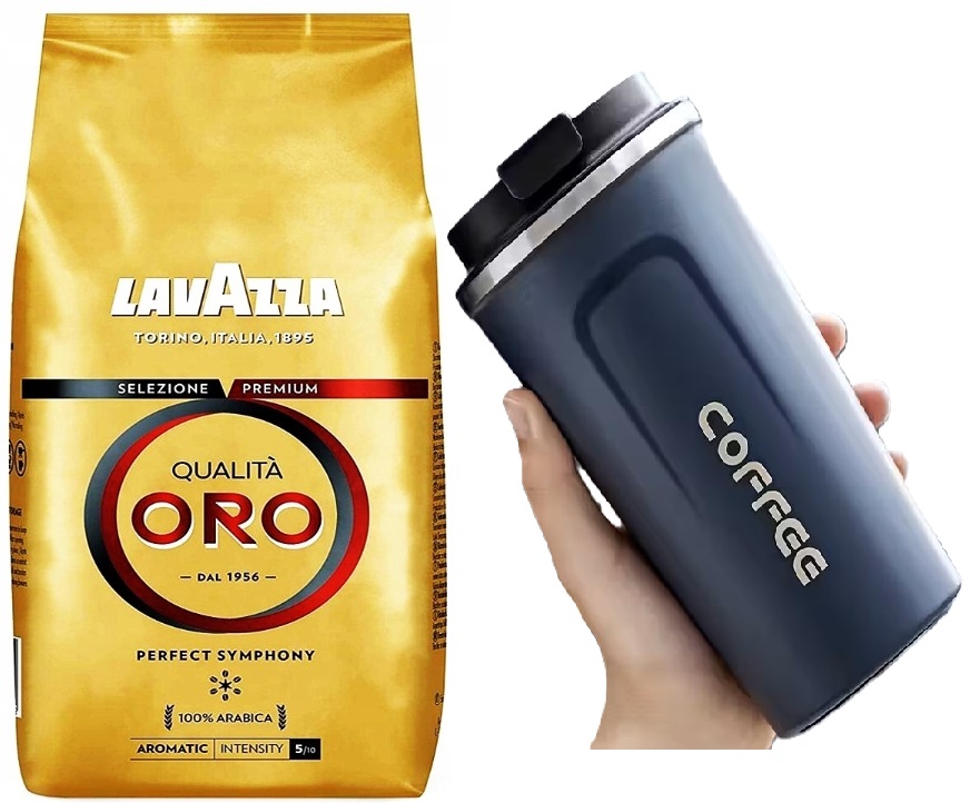 Levně Sada Káva Lavazza Qualita Oro 1 kg Tmavě Modrý termální cestovní hrnek