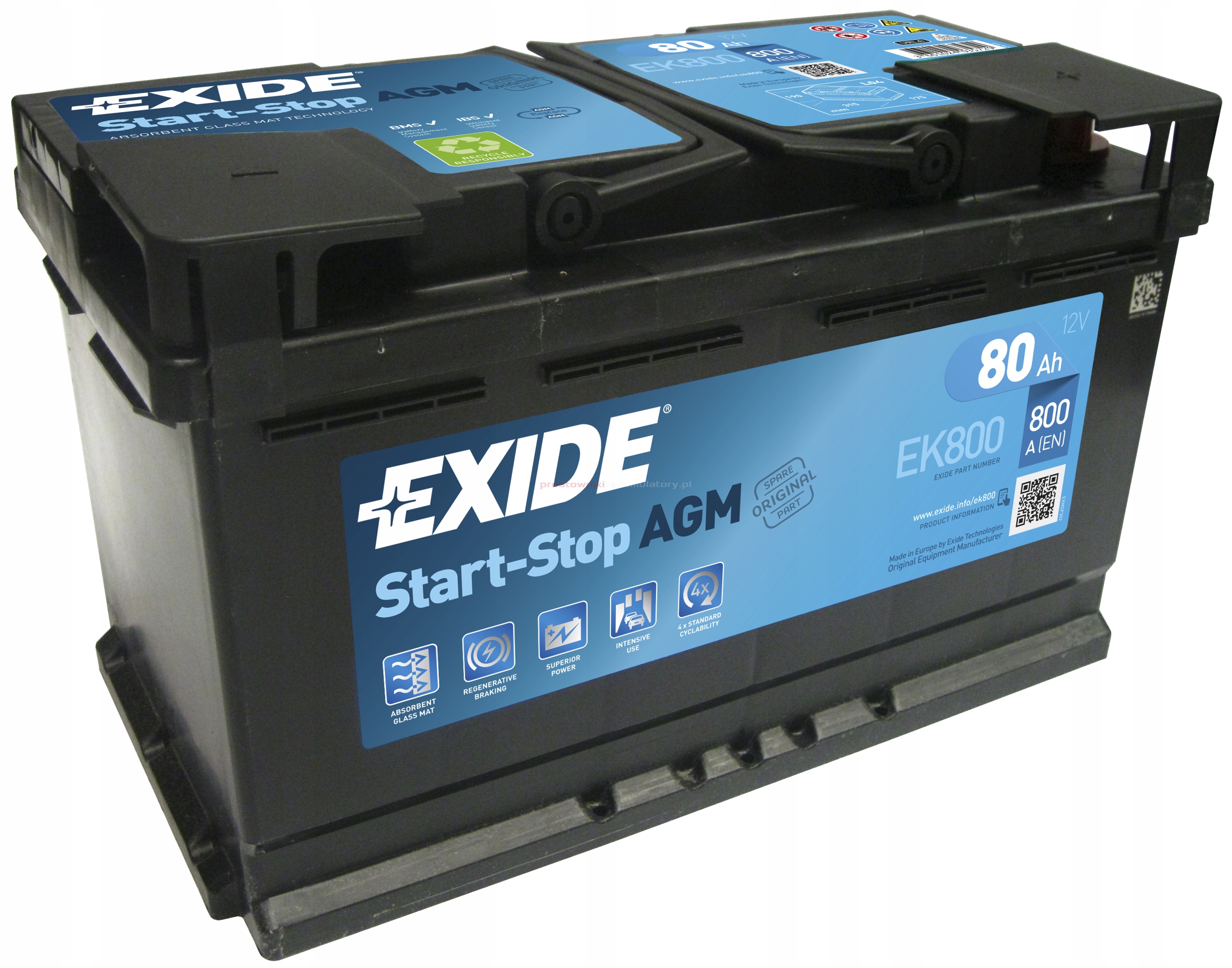 Аккумулятор 12V 80ah 800a Exide EK800 AGM