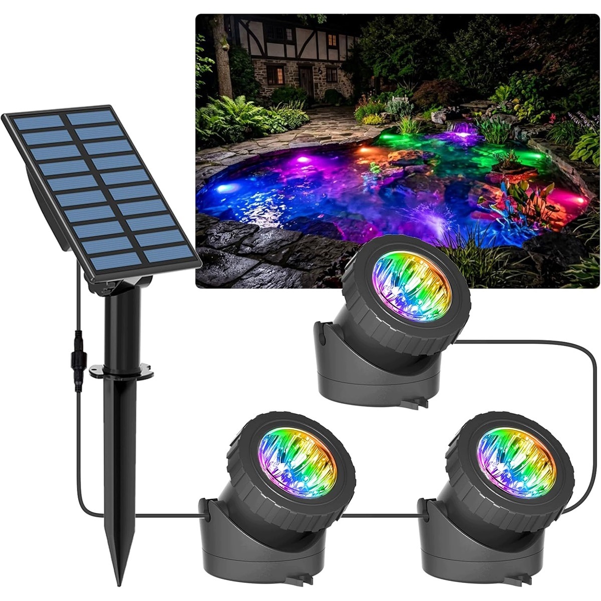 3 Solární lampy Rgb Ip68 se solárním panelem pro park a chodbu