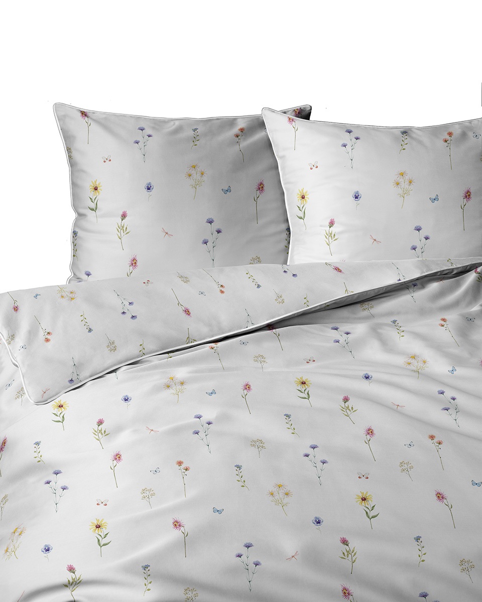 Pościel 200x220 bawełna Perkal kolekcja 5901 A Łąka na bieli Detexpol