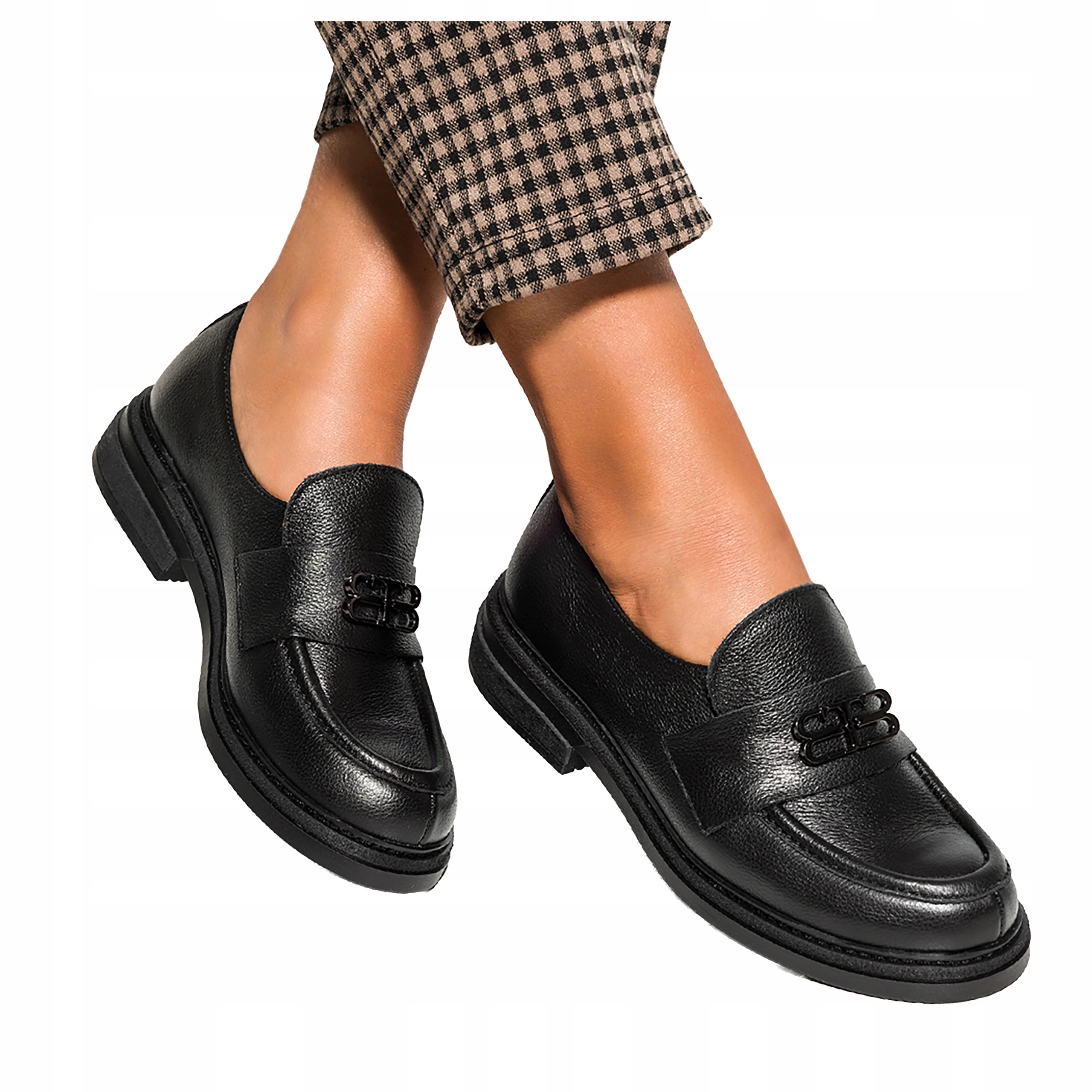 Černé dámské kožené Polské mokasíny s černou ozdobou, Pohodlné, módní, velikost 39