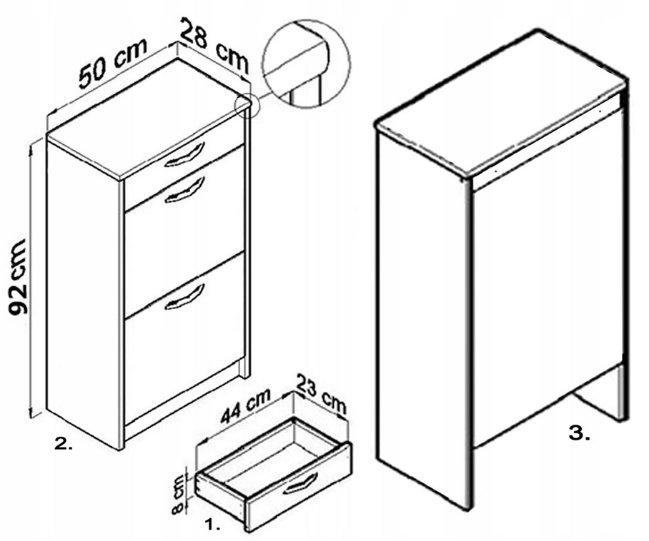 Szafka na buty obuwie 2D1S DĄB SONOMA z szufladą ROB Wysokość mebla 92 cm