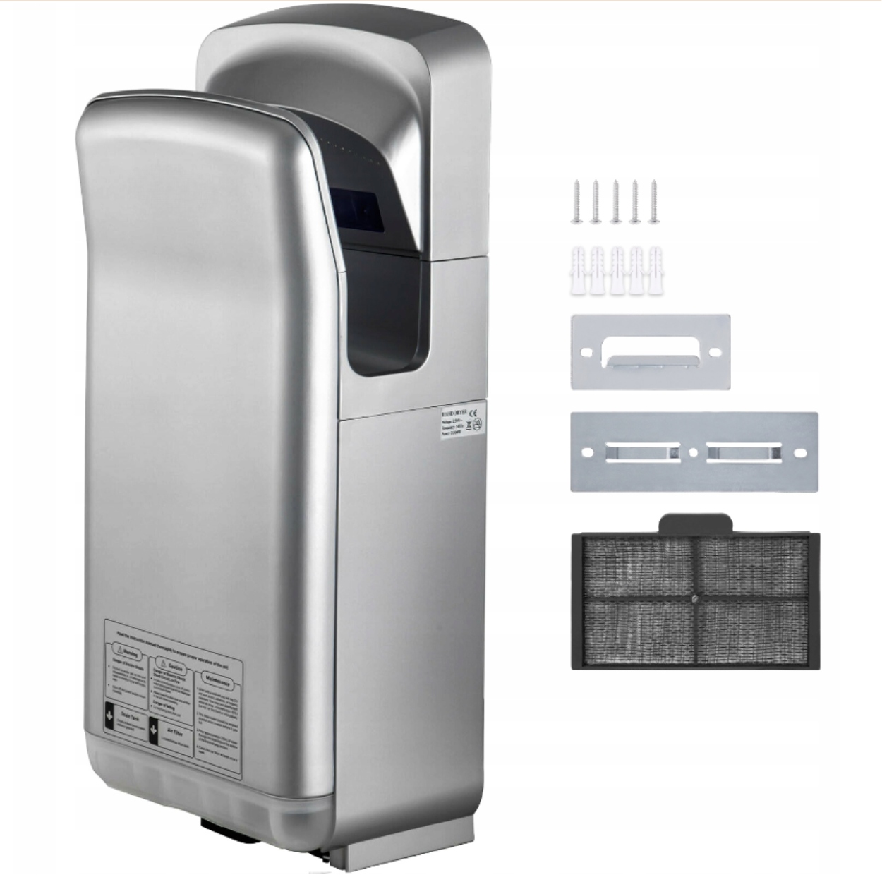 SUSZARKA DO RĄK ELEKTRYCZNA NAŚCIENNA SREBRNA 2000W DWUSTRONNA