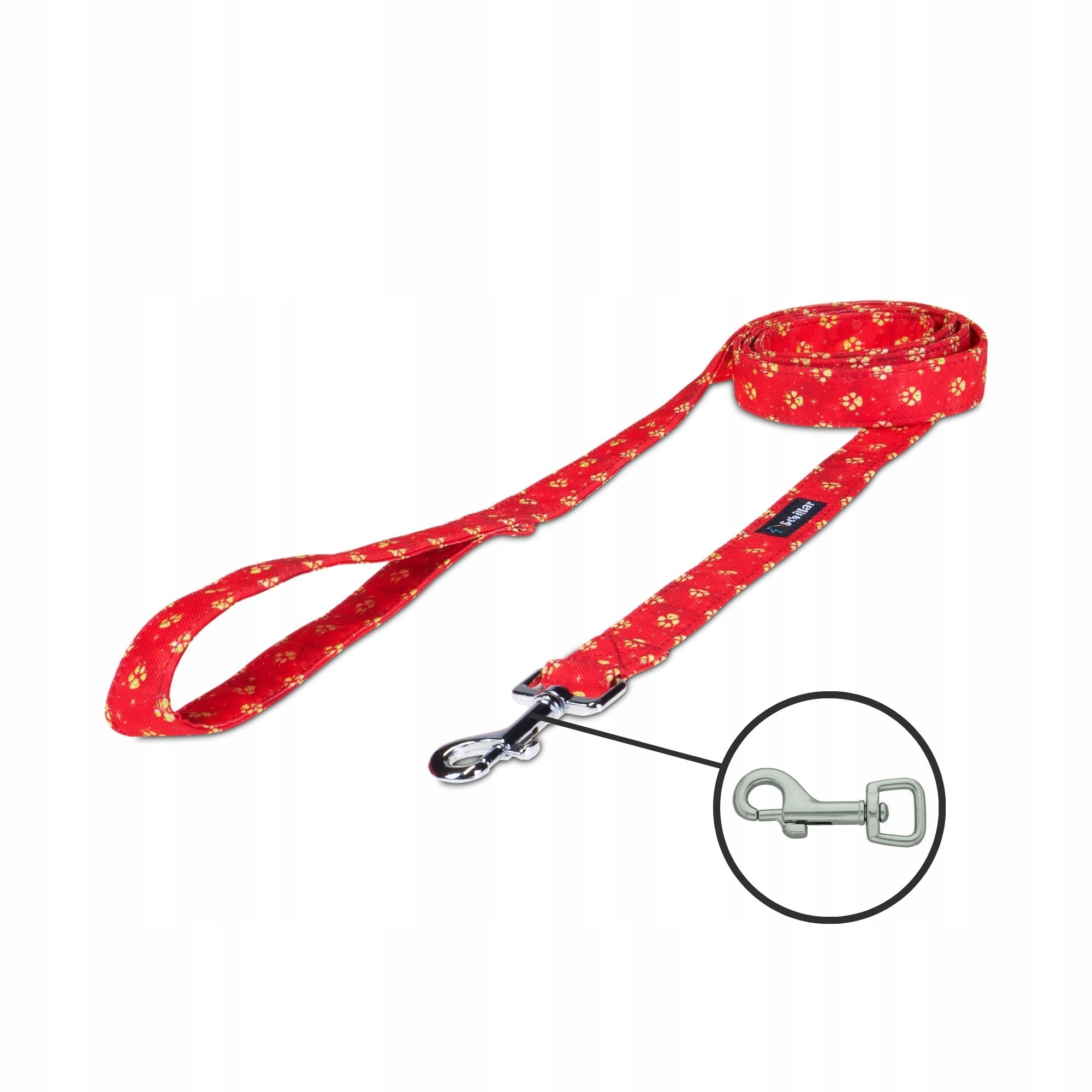 Levně Vodítko městské pro malého mikro psa červené zlaté tlapky 150cm 15mm Xxs Xs