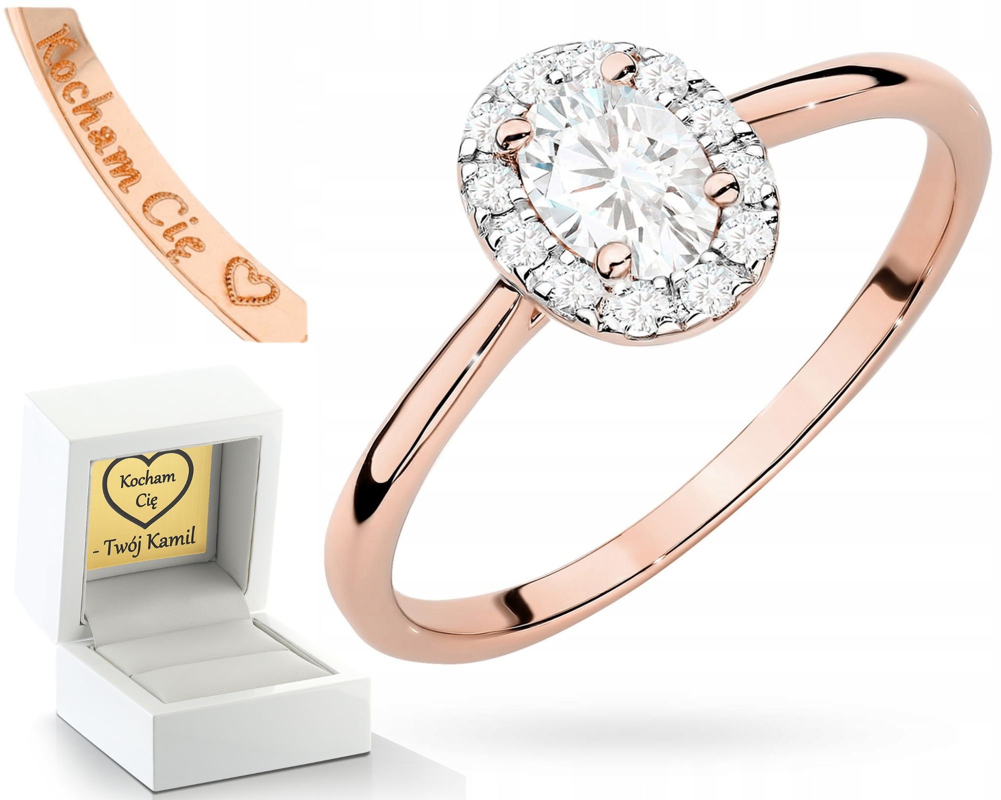 Zlatý Prstýnek Prsten Z Růžového Zlata S Diamanty, Gravírování 585, Dárek