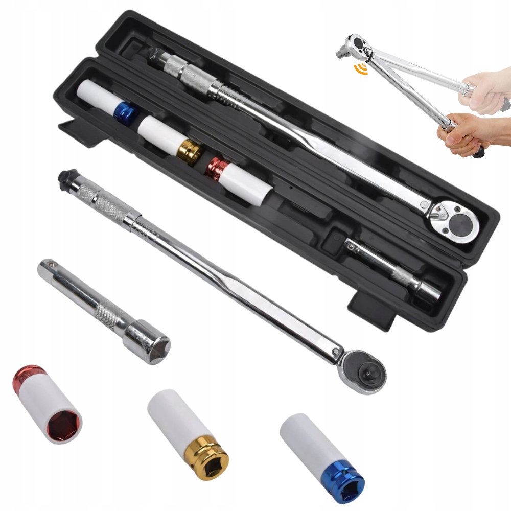 Dynamometrický klíč 1/2 s blokádou pro kola 3 nástavce 17 19 21 mm