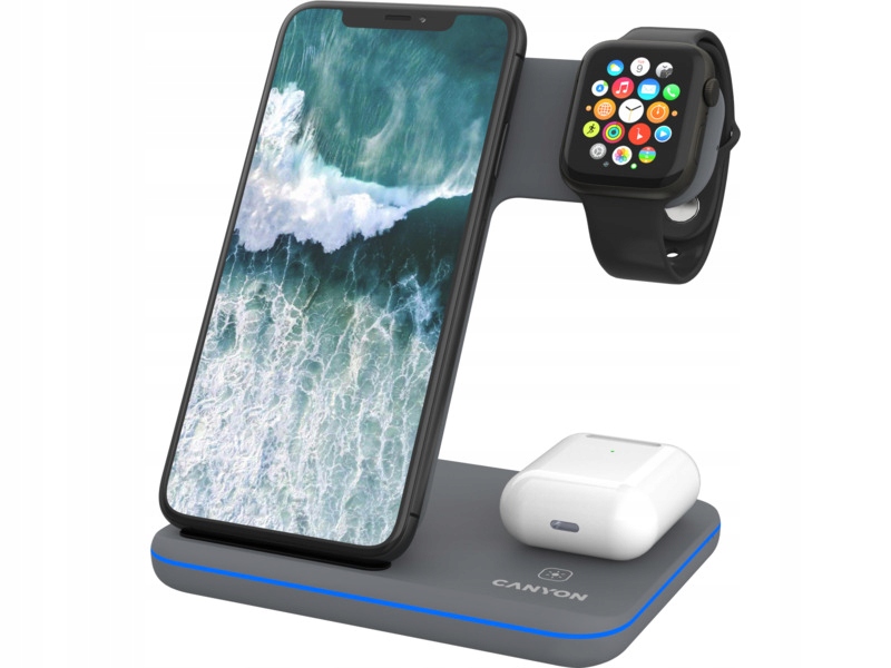 Ładowarka indukcyjna Canyon WS-303 15W 3w1 Szary