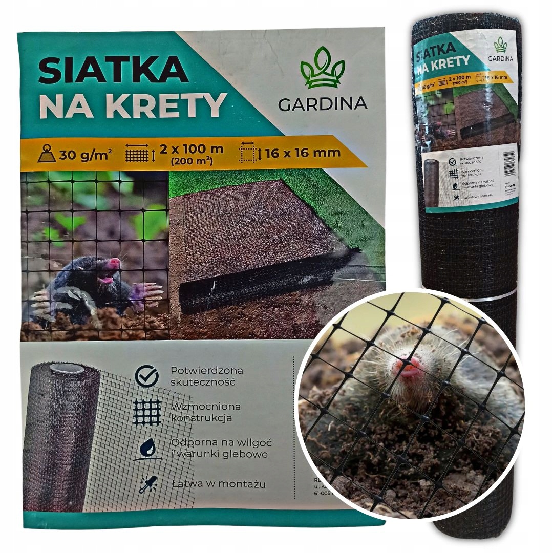 Siatka na krety Gardina 2 m x 100 m + 100 szpilek Rodzaj siatka