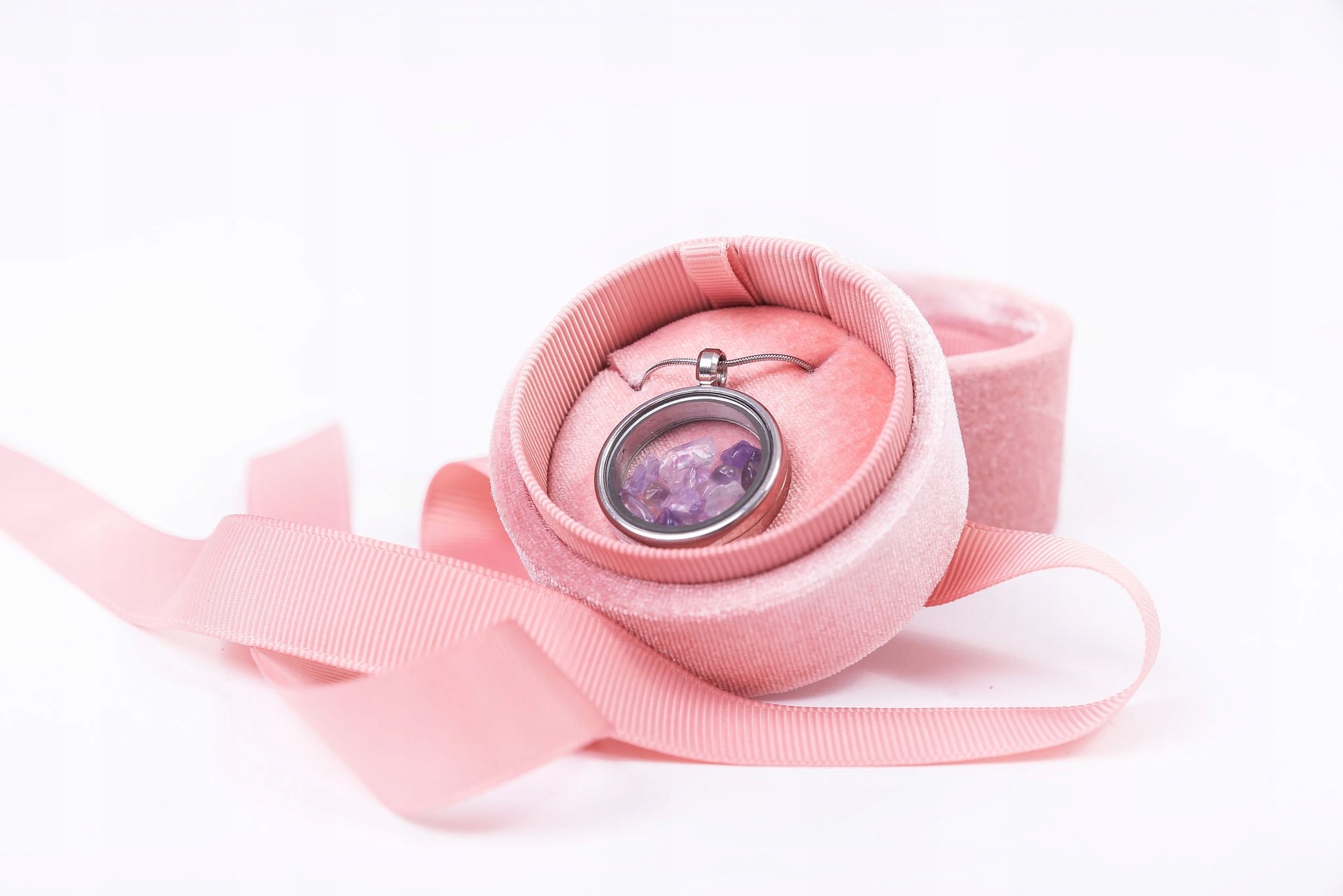 SREBRNY NASZYJNIK DAMSKI AMETYST ŁAŃCUSZEK