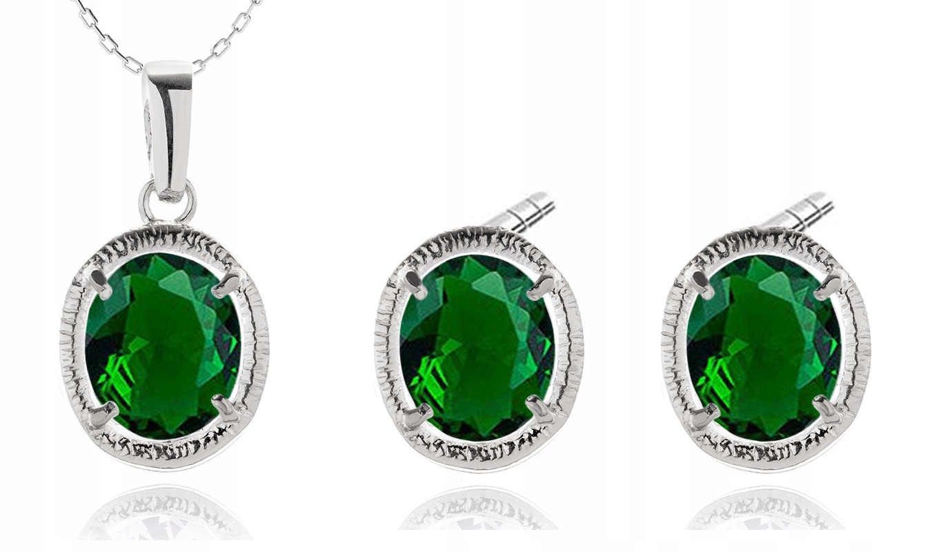 

Srebrny Komplet Biżuterii Z Zielonymi Cyrkoniami