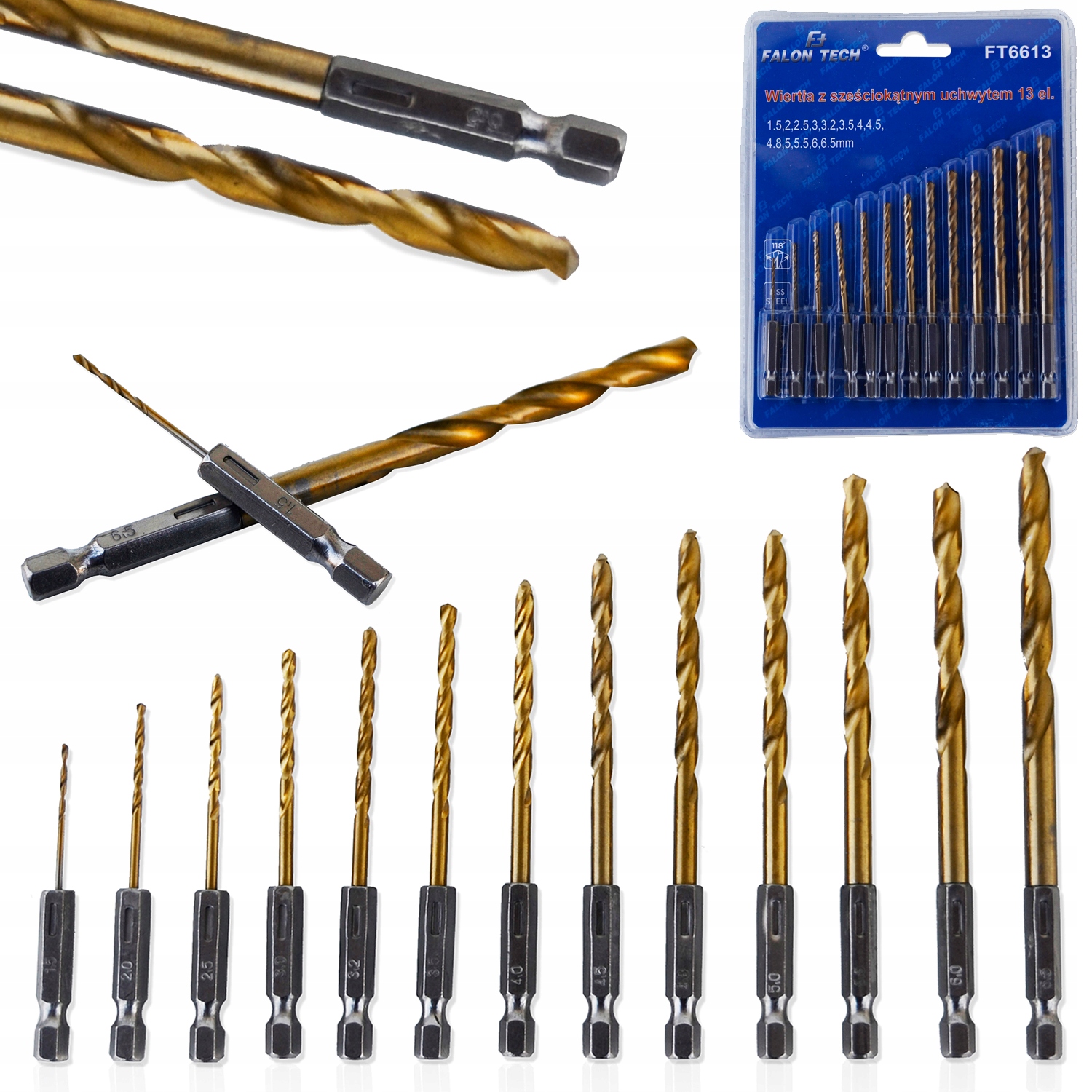 WIERTŁA DO METALU ZESTAW HEX HSS TYTANOWE 13szt