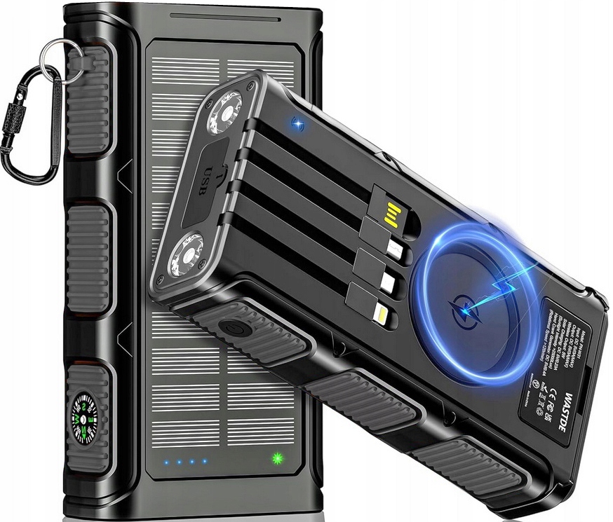 Powerbanka Nabíječka Solární Indukce Kabely 36000 mAh 8xUSB Led Svítilna Usbc Pd