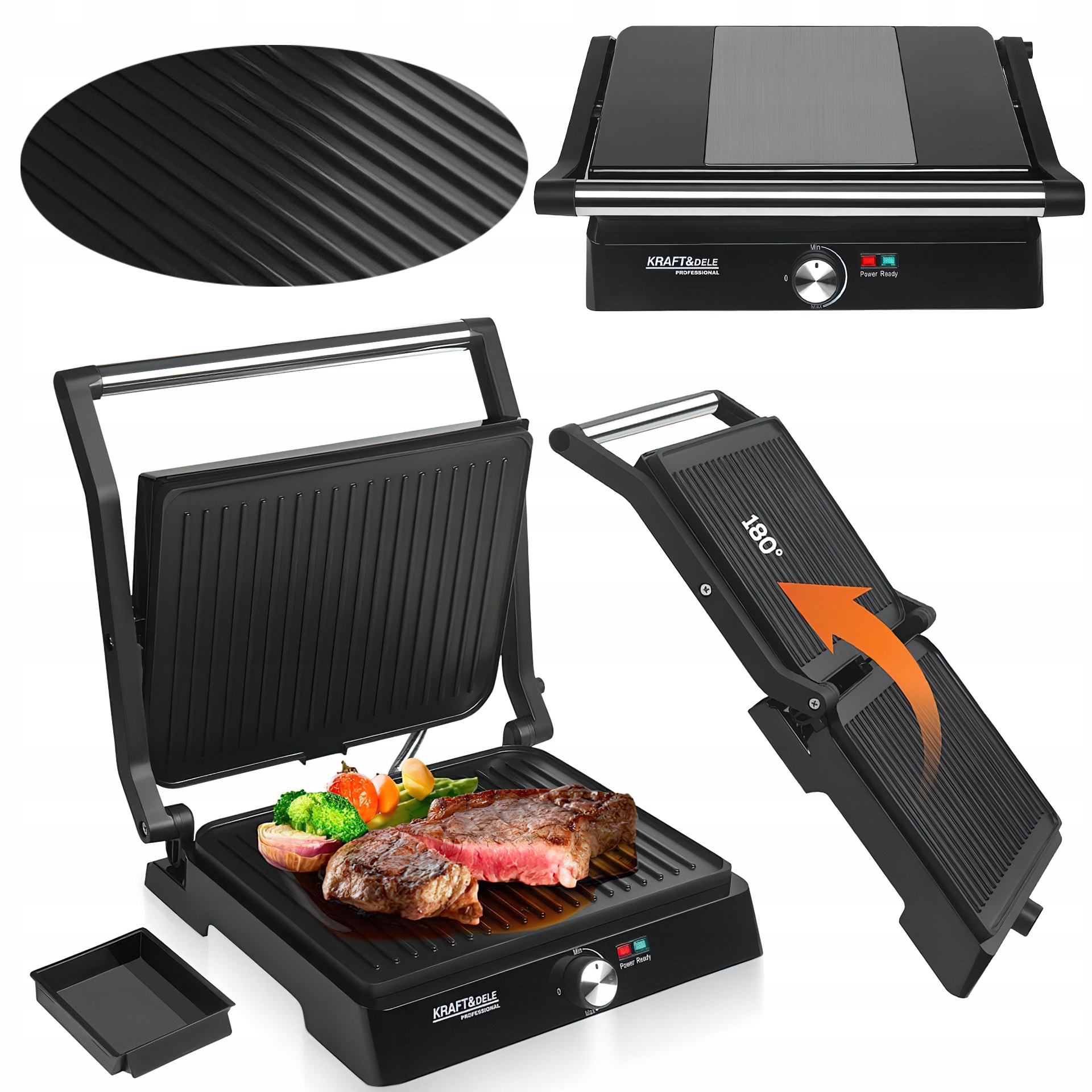 Elektrický gril 2v1 Teflon 2400W Regulace teploty Toast Kraft&Dele