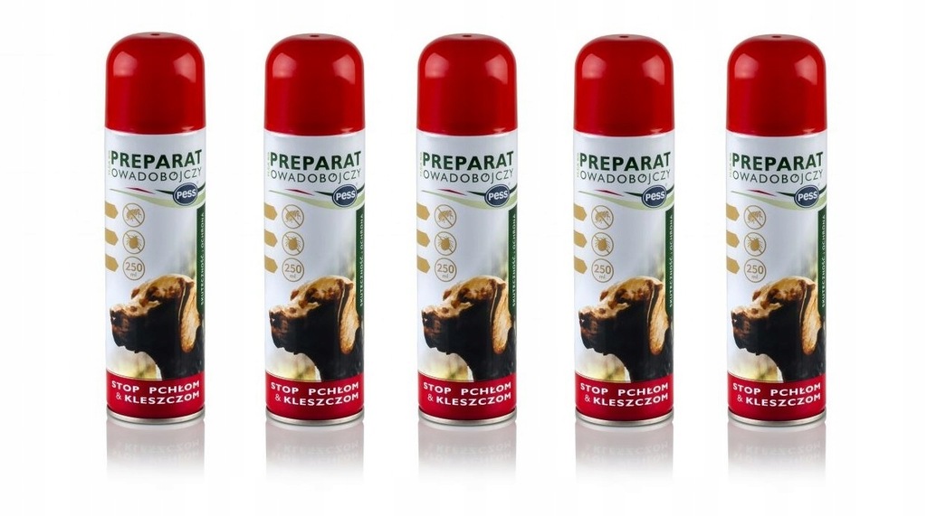 Pess Muszka Preparat owadobójczy Spray na Pchły I Kleszcze dla psa 250ml x5