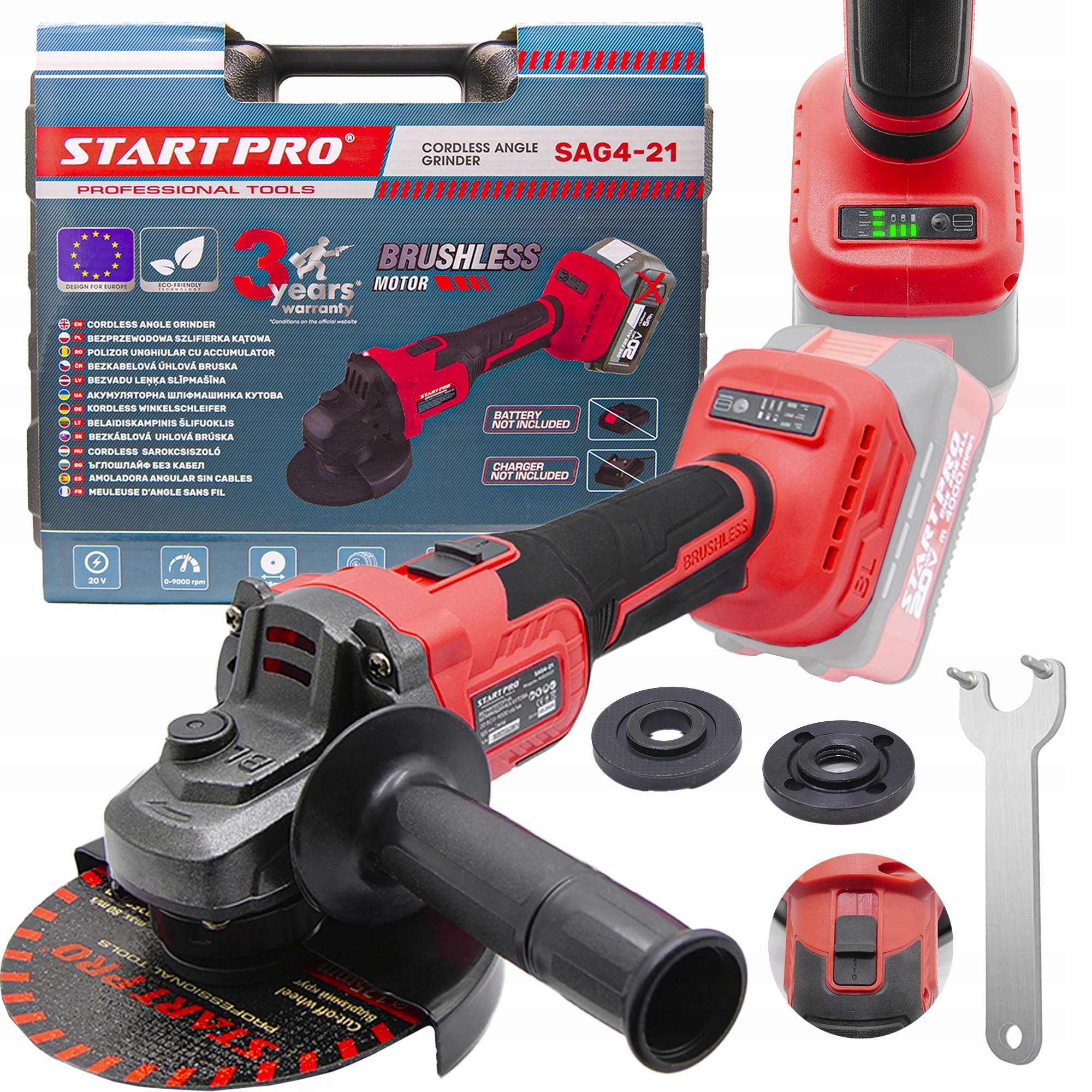 Szlifierka Kątowa Akumulatorowa Bezszczotkowa Gumówka Kątówka 20V