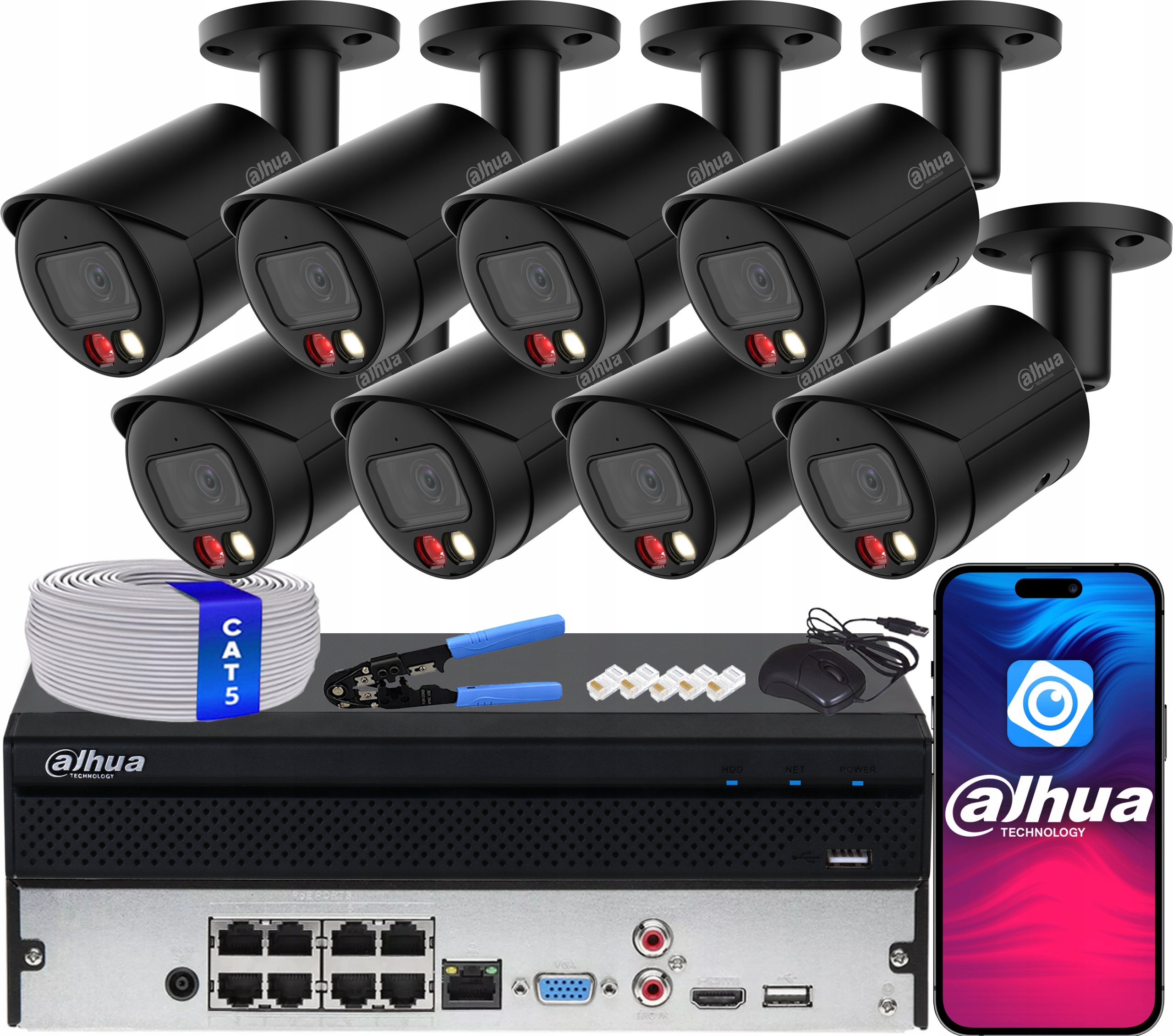 Monitorovací sada 8x IPC-HFW2449S-S-IL-0280B-B 4Mp Dahua WizSense Light