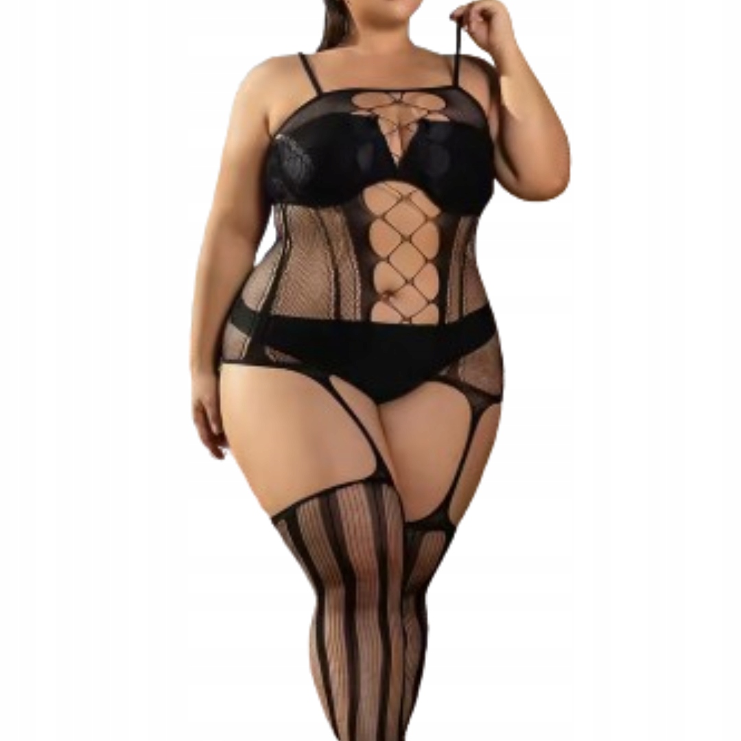BIELIZNA EROTYCZNA PLUS SIZE BODYSTOCKING SEKSOWNY STRÓJ DAMSKI KOMPLET