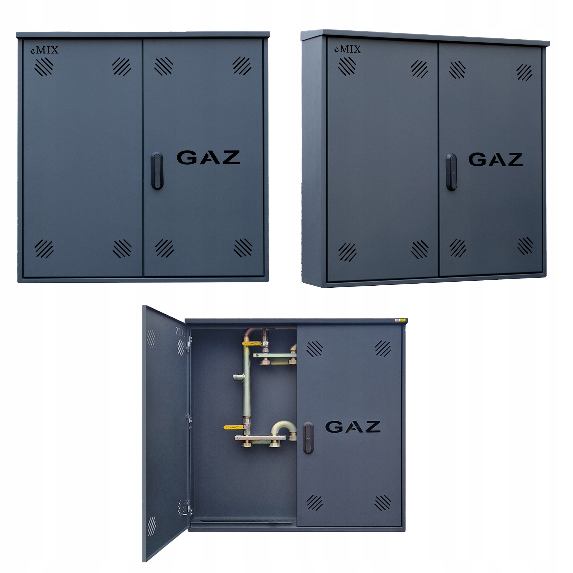 Szafka PUNKT GAZOWY 1000x1000x250 mm na 3 gazomierze GRAFIT z wyposażeniem