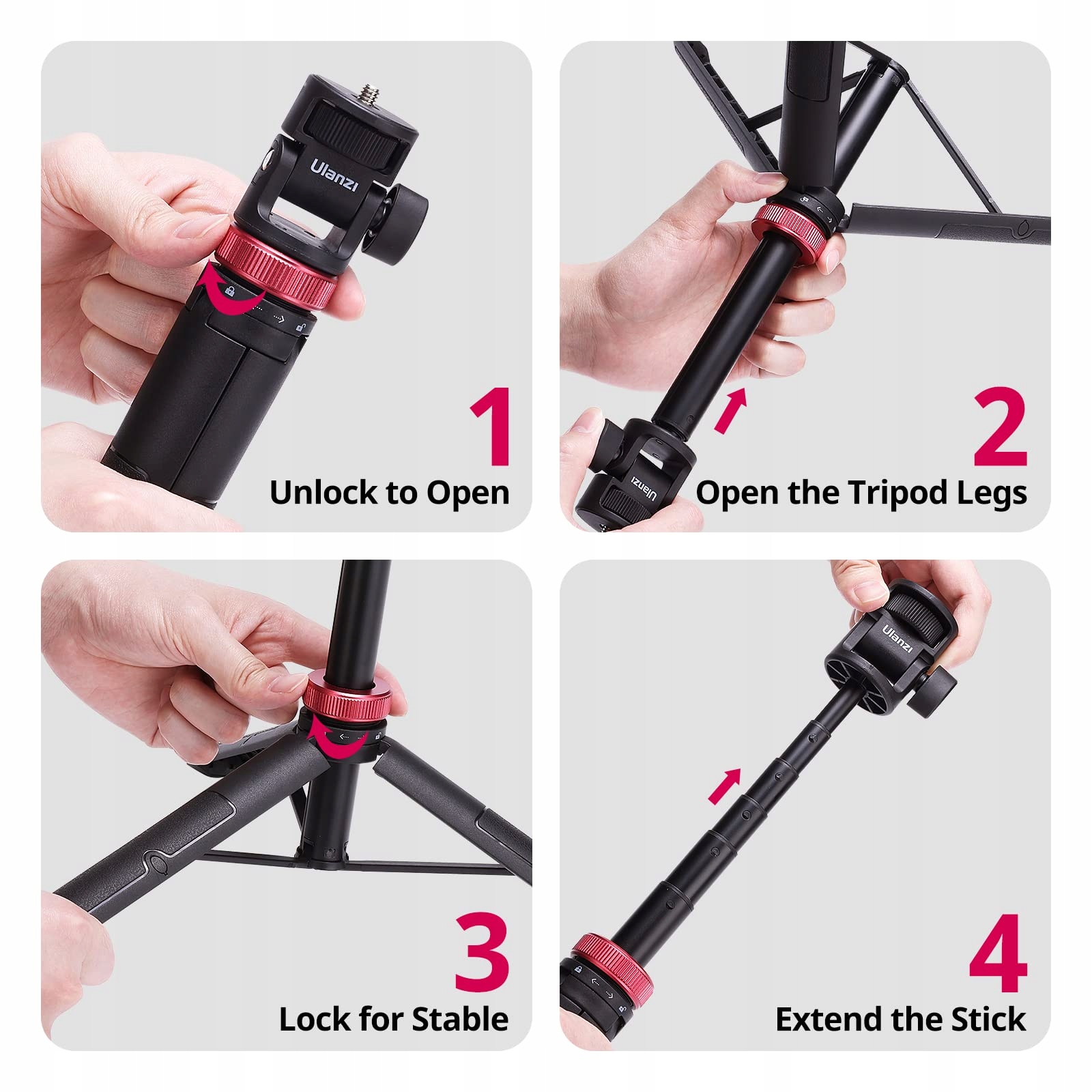 ULANZI MT71 Statyw Selfie Stick Do Kamer Akcji DJI One XR RS GO 2 — miniatura 5