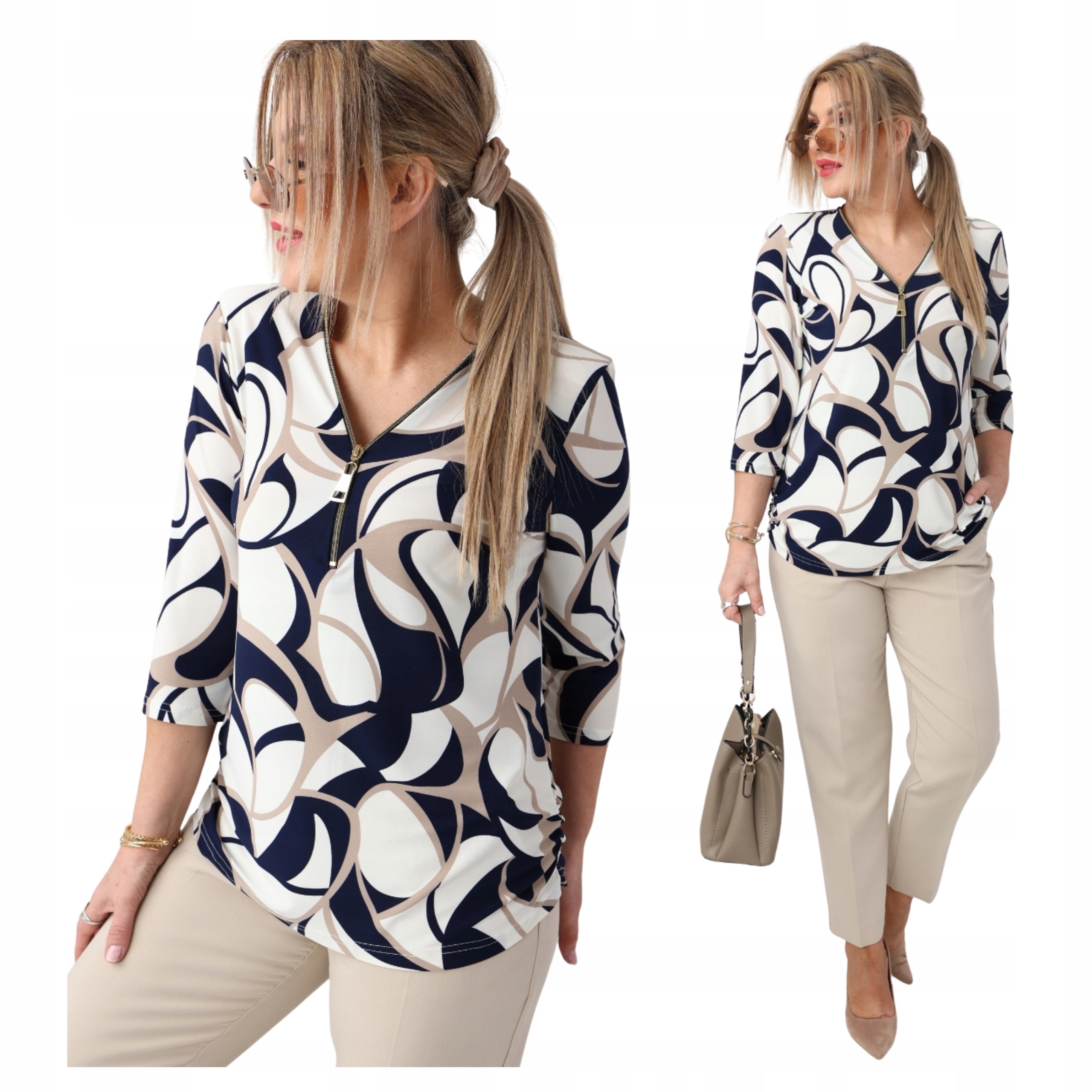 Bluzka damska z dekoltem na zamek Polski Producent duże rozmiary