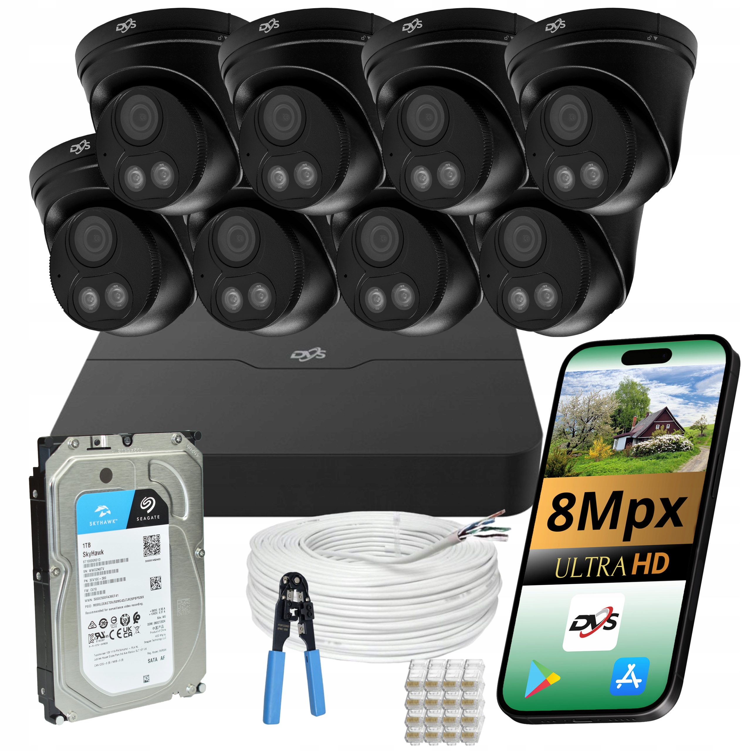 Sada Pro Monitorování 8X Kamera 8MPX Ip Poe Hybridní Externí Disk 1TB