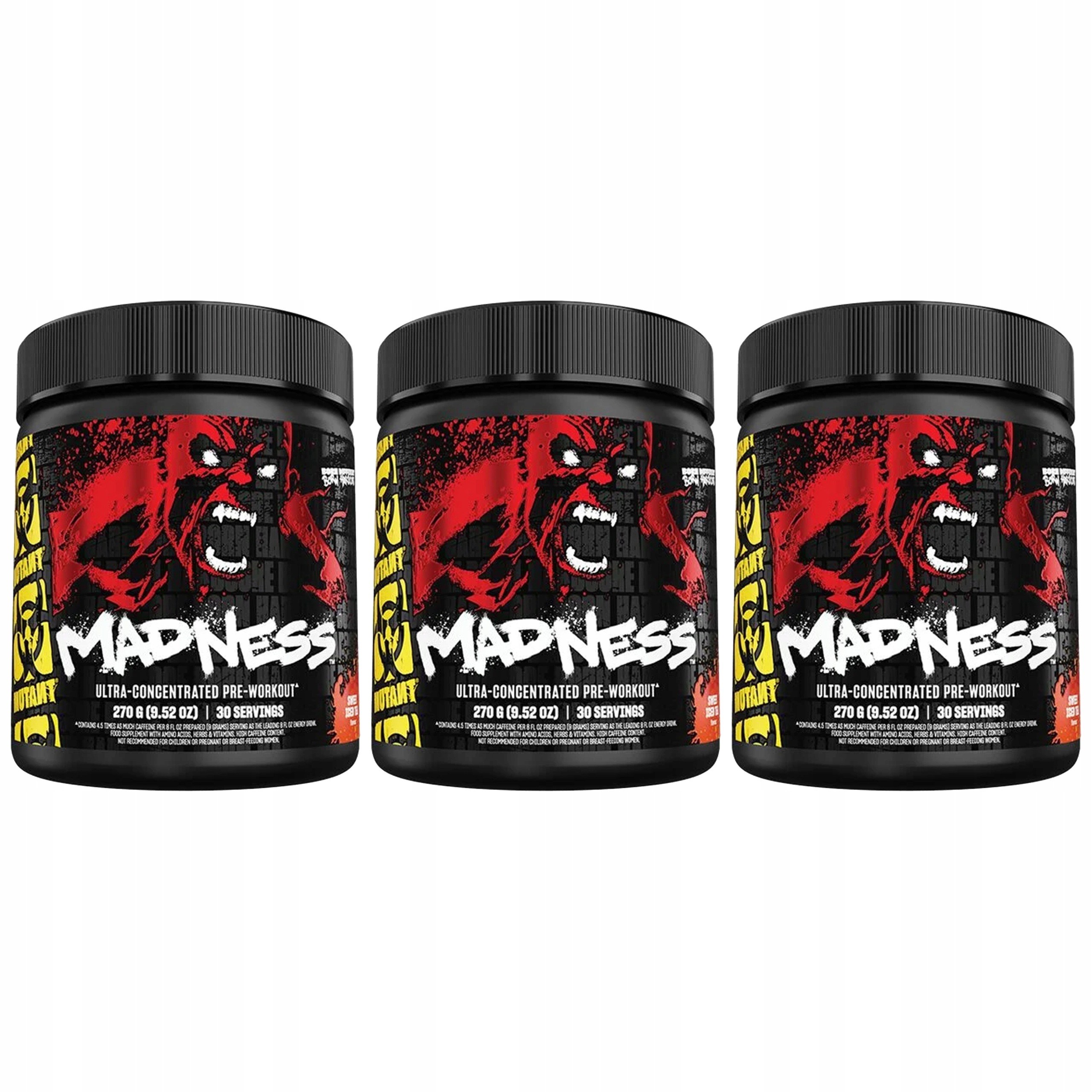 3x Předtréninkovka energie pumpa síla vytrvalost Mutant Madness 270 g