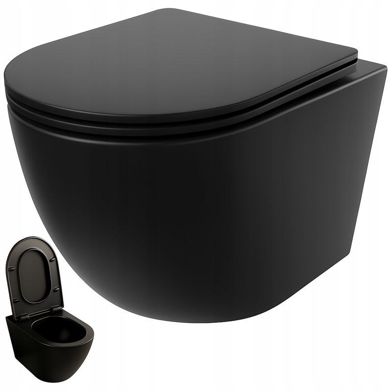 Wc Mísa Černá Rimless Deska S Pomalým Sklápěním Duroplast Vířivé Splachování