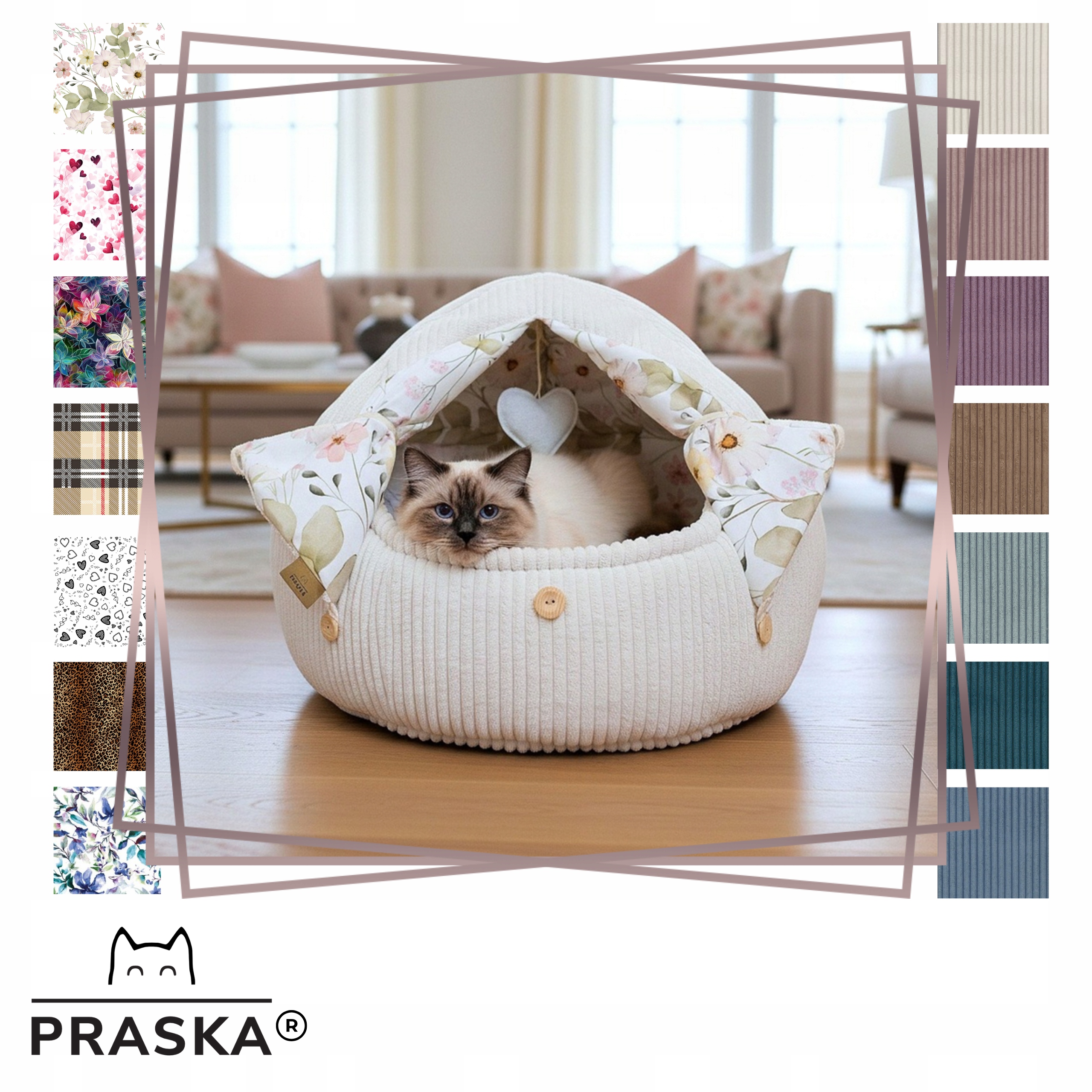 Pražská pro kočky s knoflíčky Bonbon 60x55 cm, výběr barev