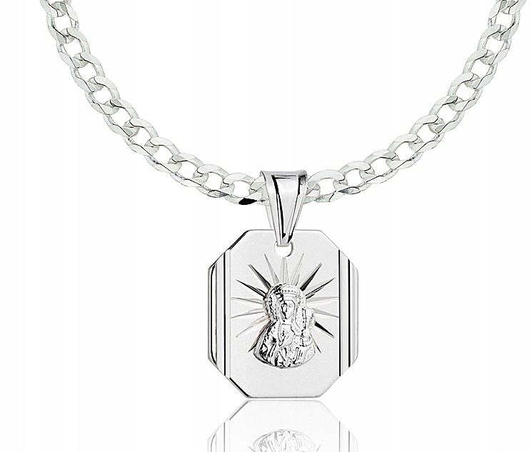 ŁAŃCUSZEK SREBRNY PANCERKA PEŁNY Z MEDALIKIEM 925 KOMUNIA GRAWER GRATIS Motyw Brak