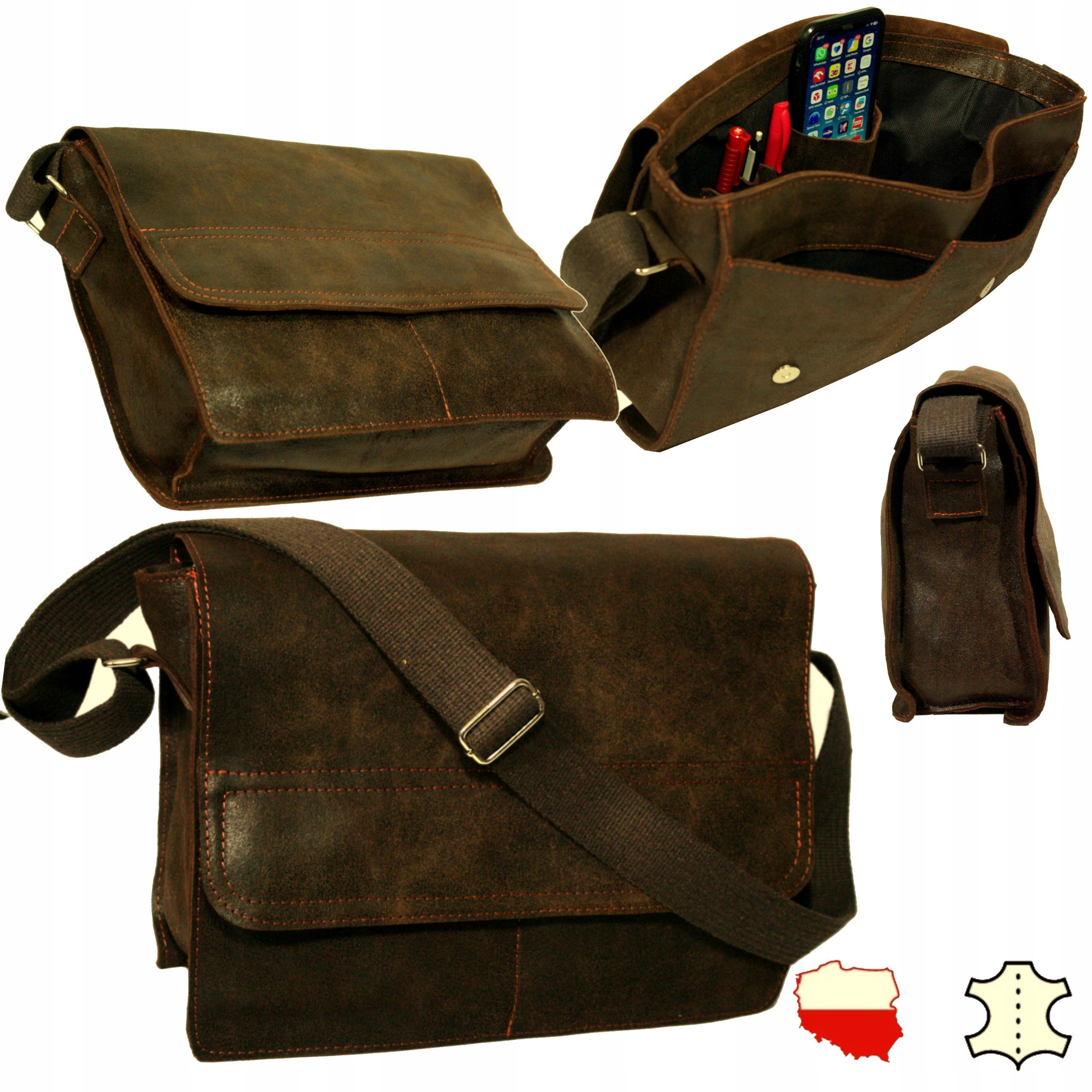 Pánská kožená taška přes rameno kabelka přes rameno vintage polská výroba A4 hnědá