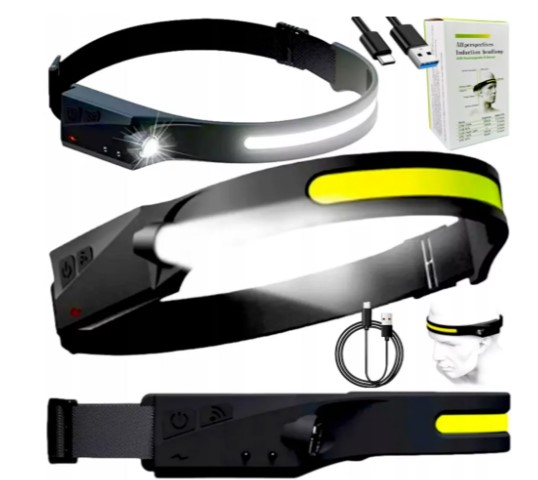 CZOŁOWA LAMPA LED CZOŁÓWKA DO BIEGANIA LATARKA USB C CZUJNIK RUCHU AKU MOC