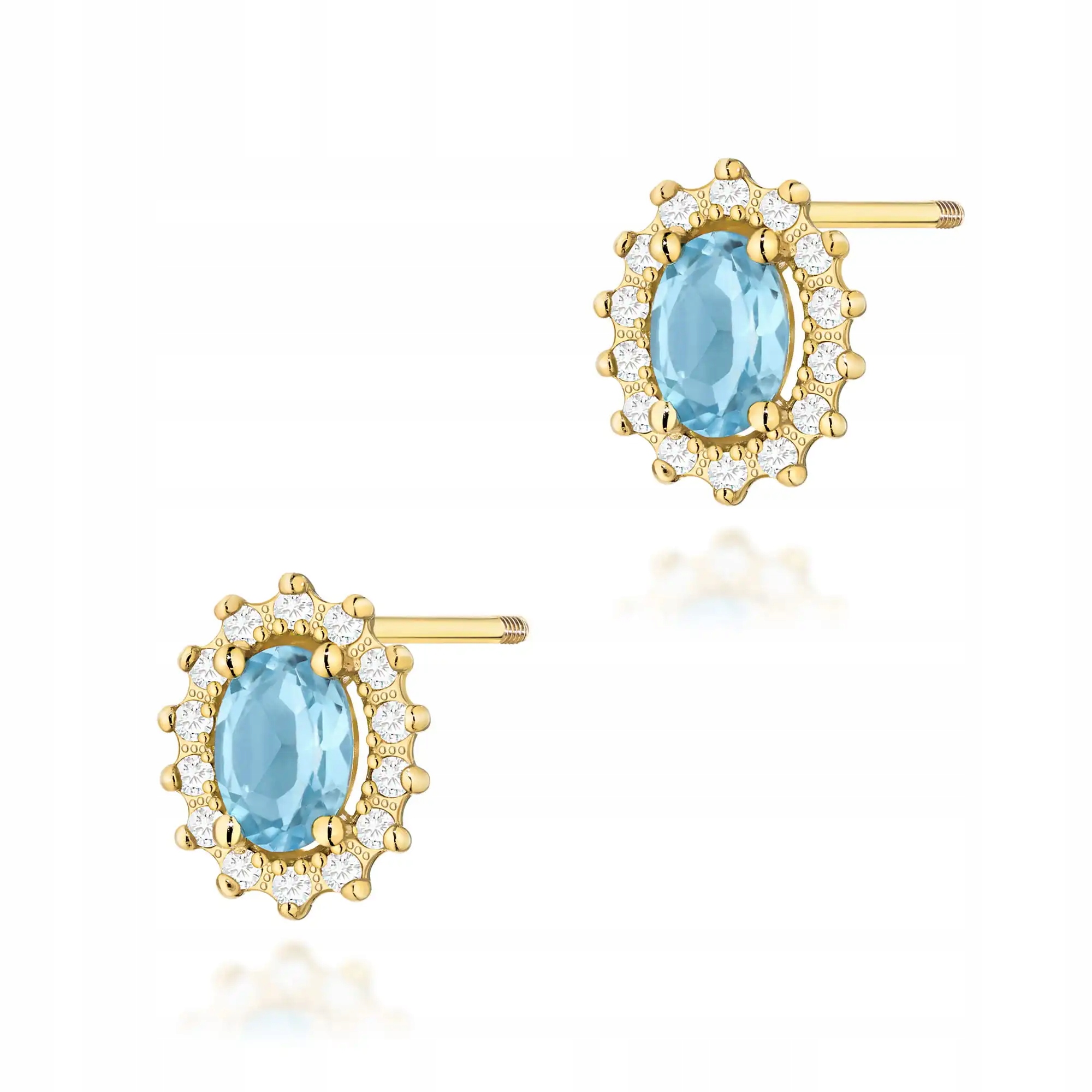 Náušnice zlaté dámské 585 šroubovací tyčinky topaz swiss elegantní dárek
