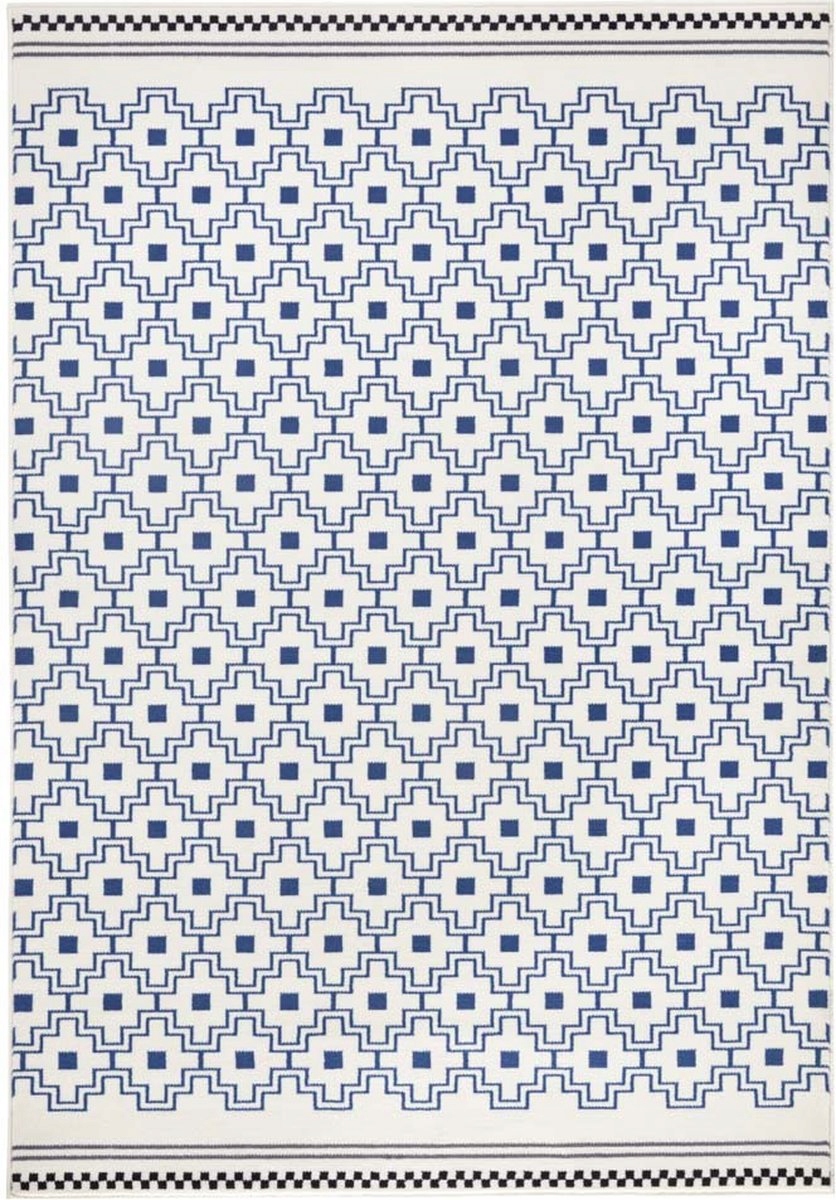 Moderný koberec 200 x 290 cm do obývačky, modro-krémový s mäkkým vlasom