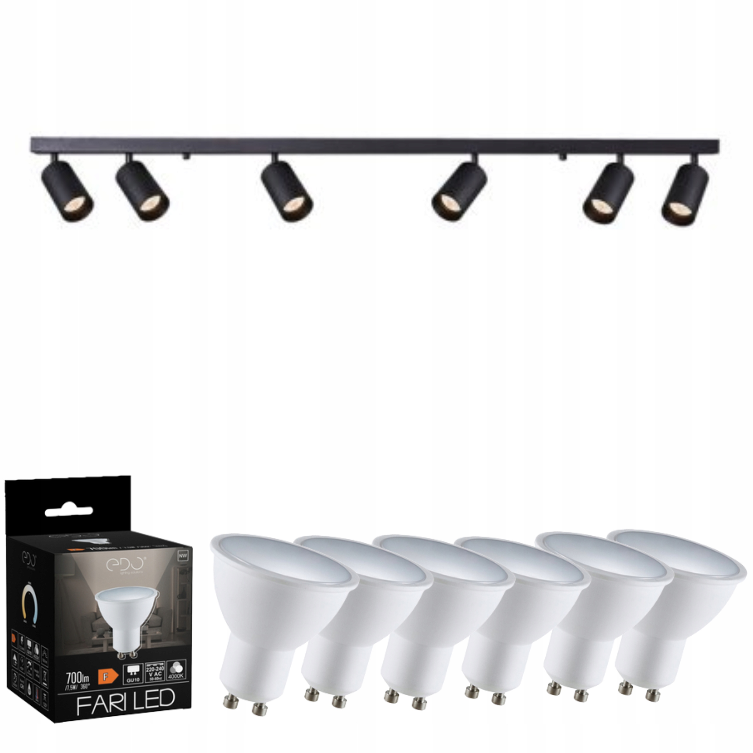 Oprawa natynkowa listwa spot czarna 6x żarówka GU10 ciepła