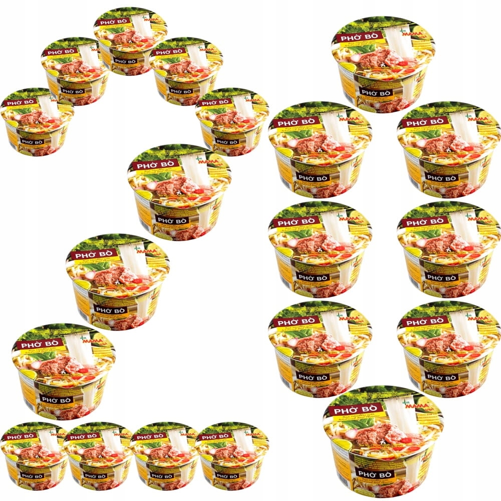 Levně 20x Blesková polévka Rýžové těstoviny Instant Hovězí Pho Bo Cup 65g Mama