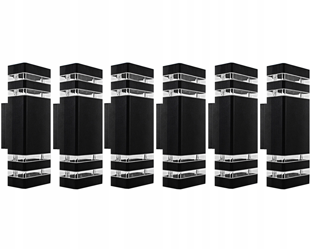 6x Ścienna Lampa Elewacyjna Kinkiet Ogrodowy Zewnętrzny Czarna Oprawa GU10