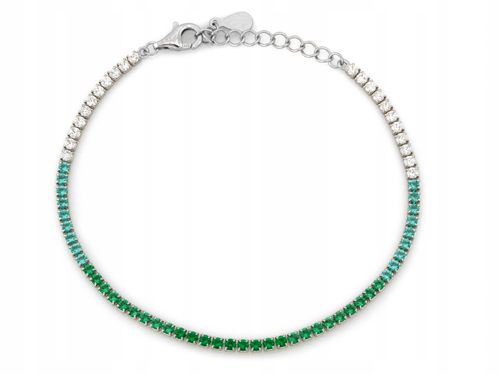 Dámský stříbrný náramek 925 Tenis zelené zirkony jako dárek, módní vzor