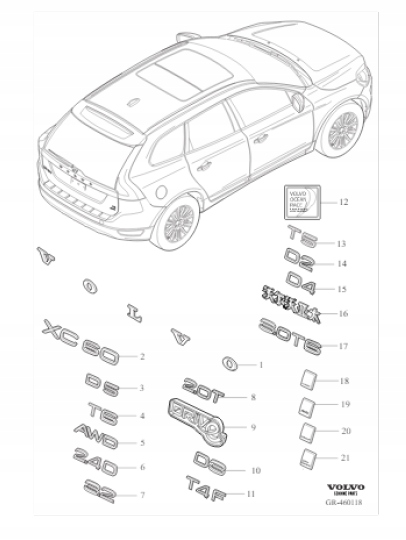 Volvo S60 V70 XC70 S80 XC60 emblém 2,4D Oe