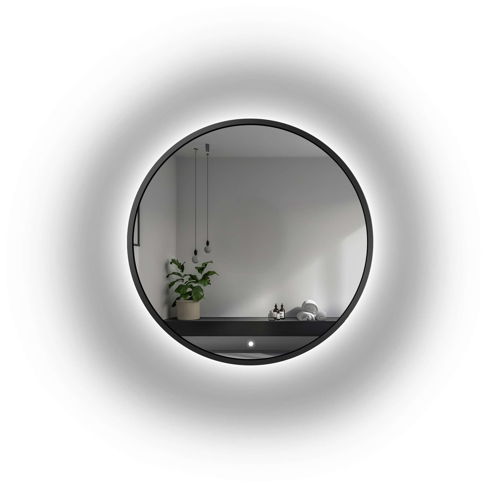 Zrcadlo kulaté Otto v černé Mdf rámu s Led osvětlením Průměr 90