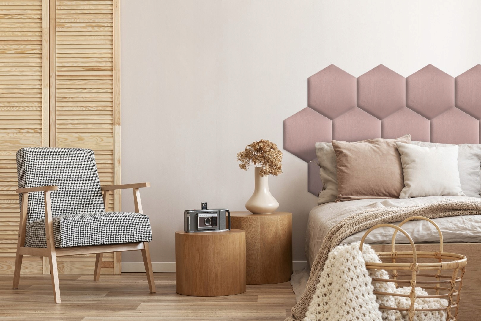 Panel Tapicerowany Różowy heksagon 30x26 cm Szerokość mebla 26 cm