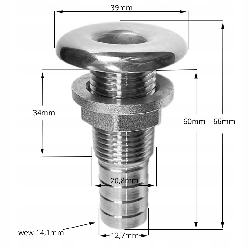 PRZEJŚCIE BURTOWE ODPŁYW JACHTOWY 1/2' - 05772 Kod producenta 05772