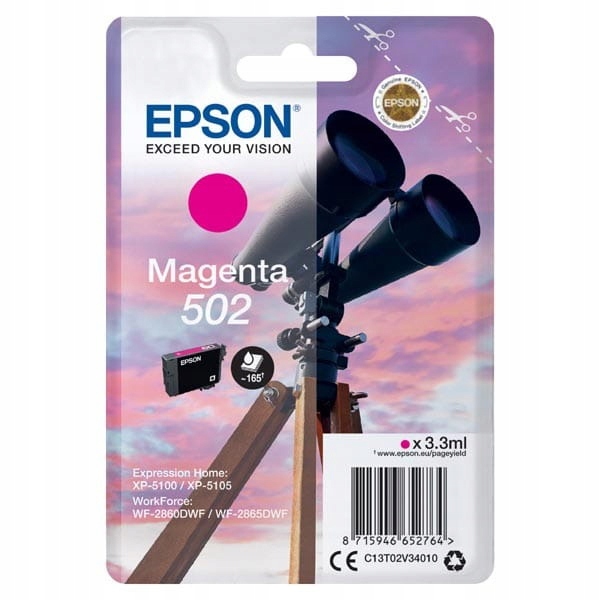Druk Epson 502 czerwony (purpurowy) C13T02V34010