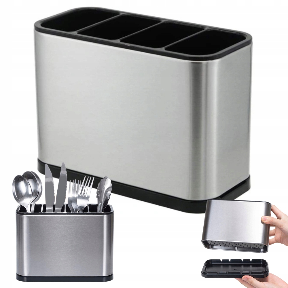 Levně Odkapávač Organizér Na Příbory Sušička Nádoba S Odtokem Stříbrná