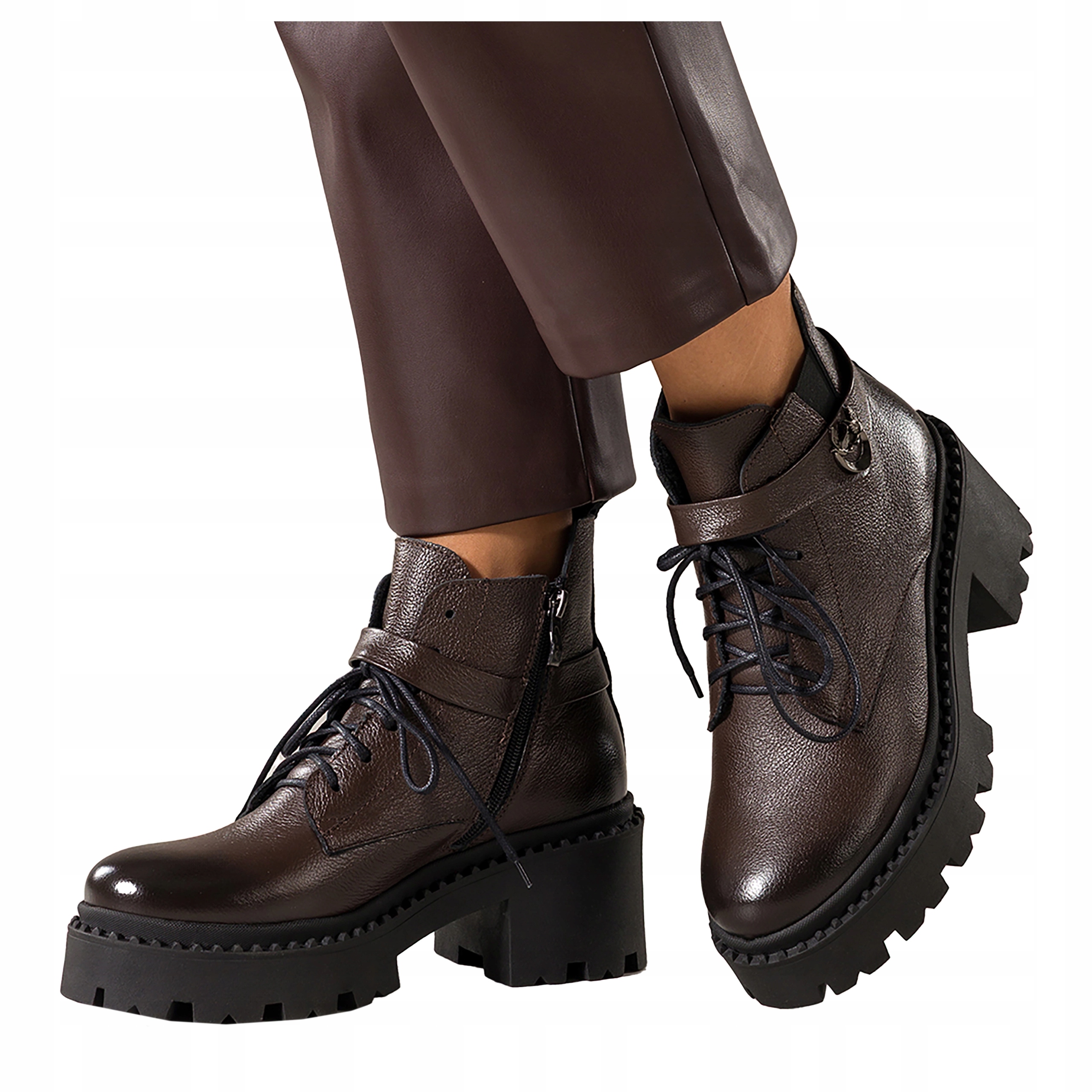 Čokoládové Kotníkové Boty Dámské Workery Platforma Šněrovací Modne r 36